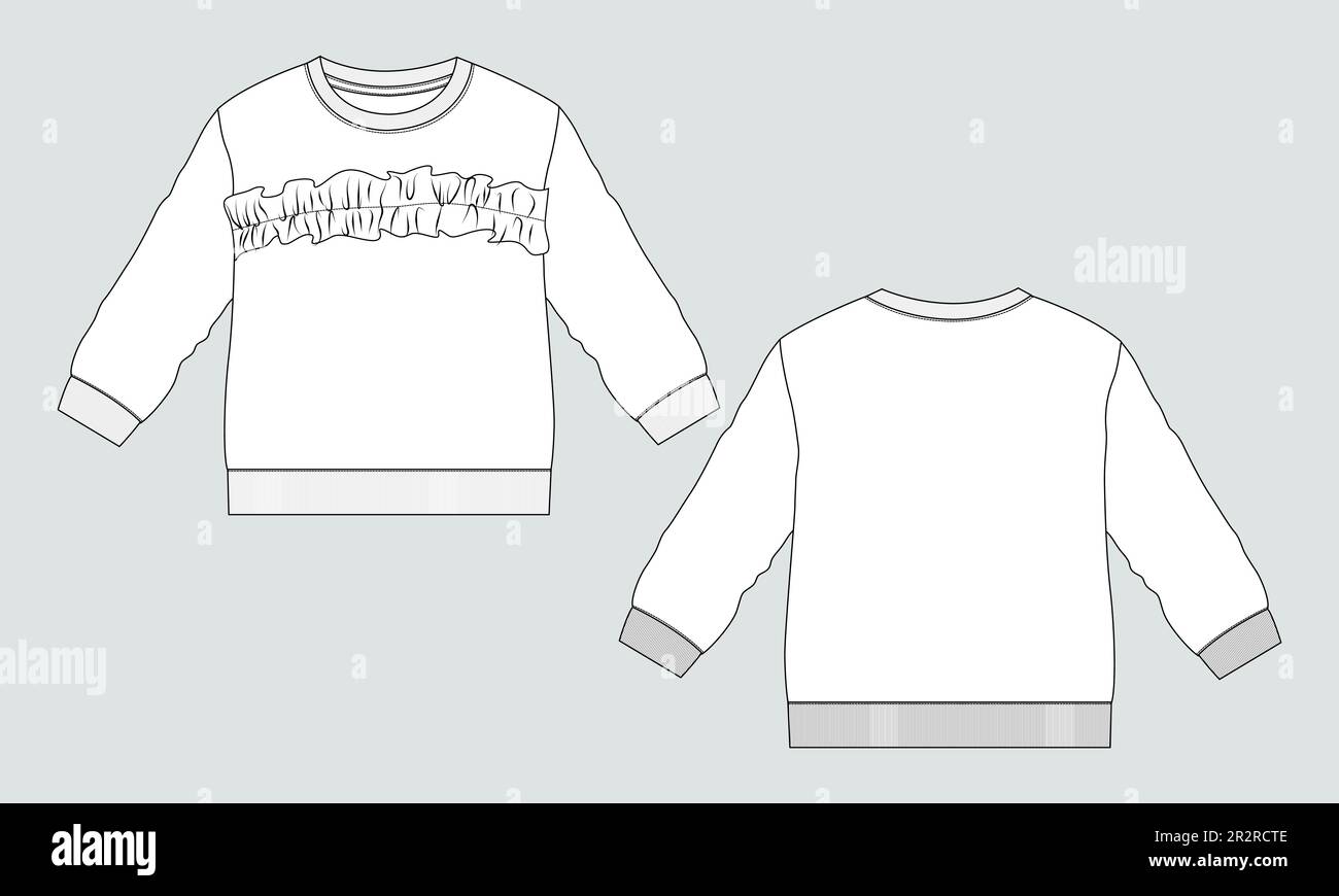 Sweat-shirt à manches longues technique mode dessin plat dessin vectoriel modèle d'illustration vues avant et arrière. Sweat-shirt en jersey polaire pull pour moi Illustration de Vecteur