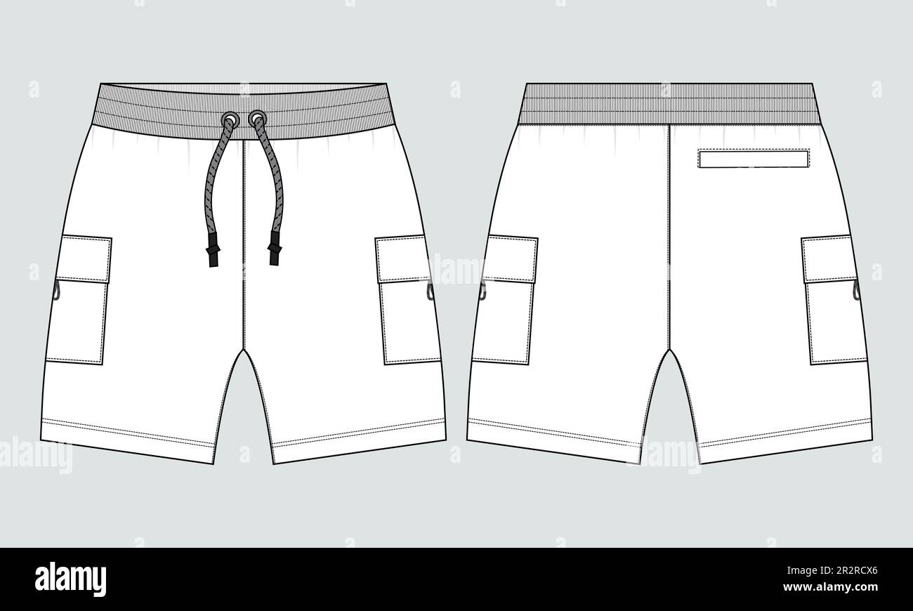 Pantalon de survêtement dessin technique mode dessin plat dessin vectoriel modèle d'illustration vues avant et arrière. Illustration de Vecteur