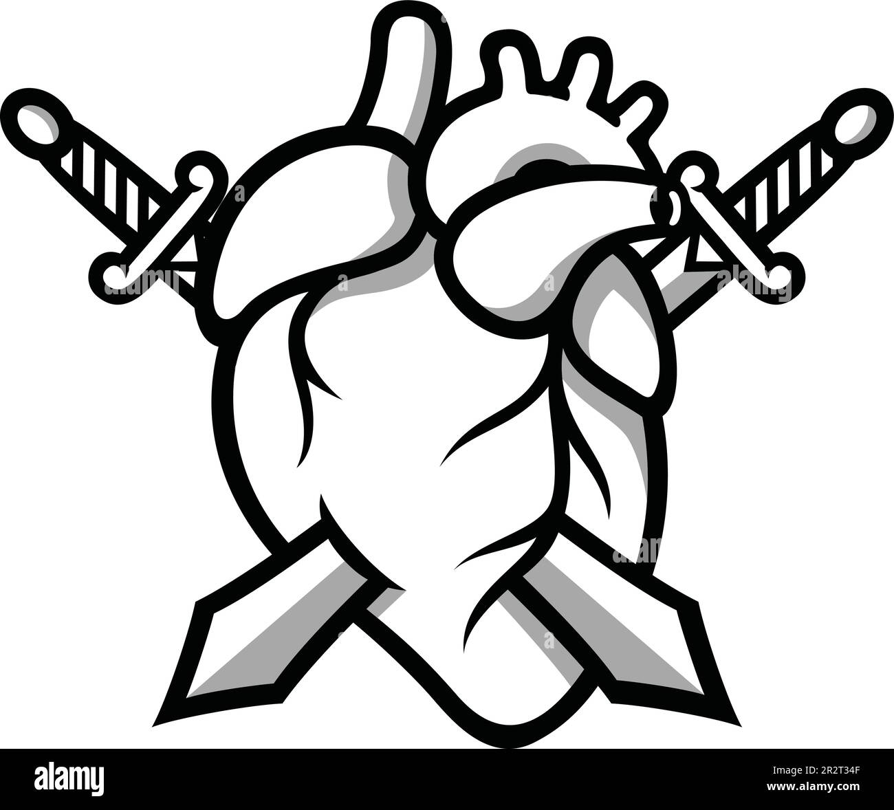 Deux épées croisées perçant un cœur anatomique Illustration de Vecteur