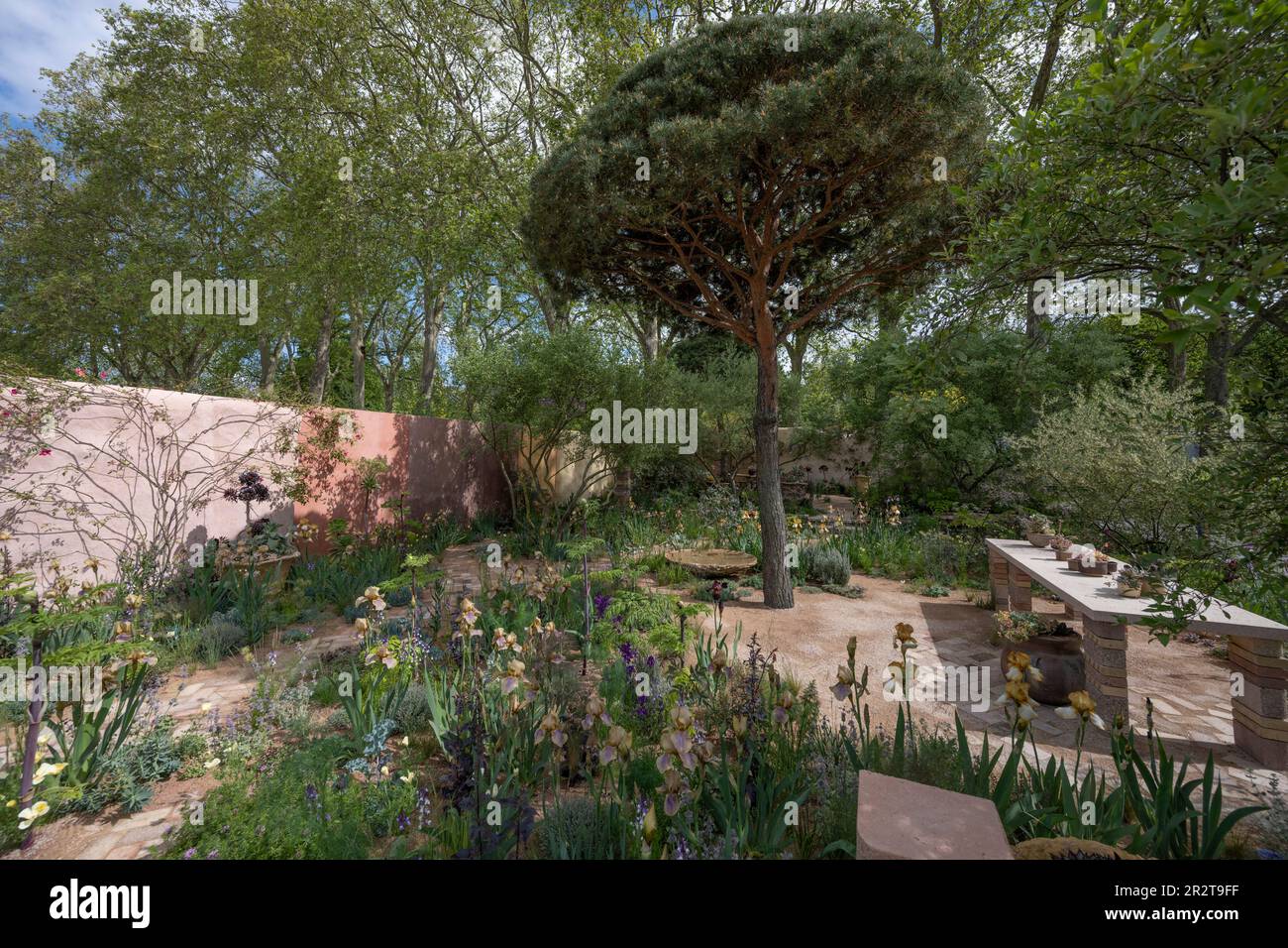 Royal Hospital Chelsea, Londres, Royaume-Uni. 21st mai 2023. Avant l'ouverture du RHS Chelsea Flower Show (22-27 mai), le plus grand spectacle de fleurs du monde. Image: Le jardin des paysages de la culture, le jardin d'exposition. Concepteur : Sarah Price. L'atmosphère et l'inspiration du jardin ont été tirées des peintures de Cedric Morris et des plantes recueillies et produites par Cedric dans son jardin à Benton End, Hadleigh. Cedric est devenu célèbre pour la reproduction et la peinture de l'iris barbu, cultivant environ 1000 nouveaux semis chaque année et produisant au moins 90 variétés nommées. Crédit : Malcolm Park/Alay Live News Banque D'Images