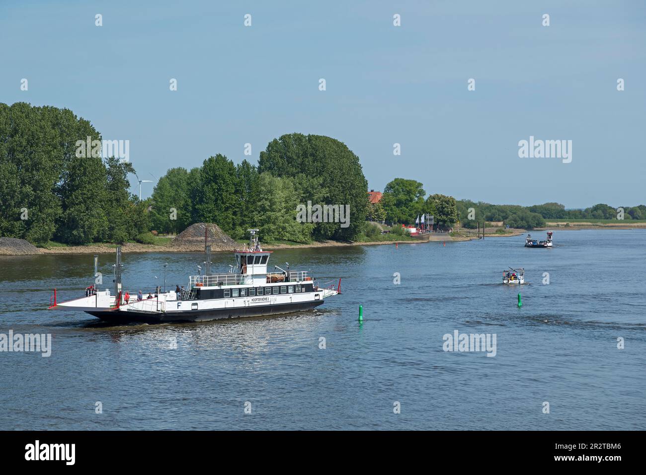 Rivière Elbe, ferry Zollenspieker-Hoopte, Hoopte, Winsen (Luhe), Basse-Saxe, De l'autre côté de la rivière Zollenspieker, Hambourg, Allemagne Banque D'Images