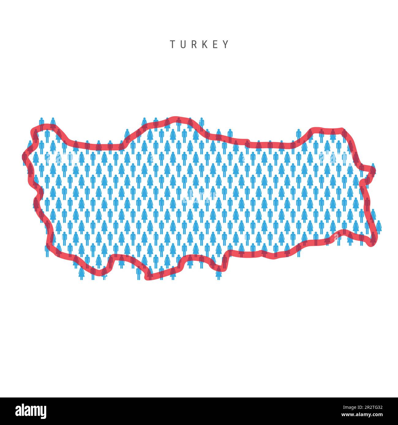 Carte de la population de la Turquie. Chiffres en bâton carte du peuple turc avec frontière rouge translucide de pays. Modèle d'icônes hommes et femmes. Vecteur illu isolé Illustration de Vecteur
