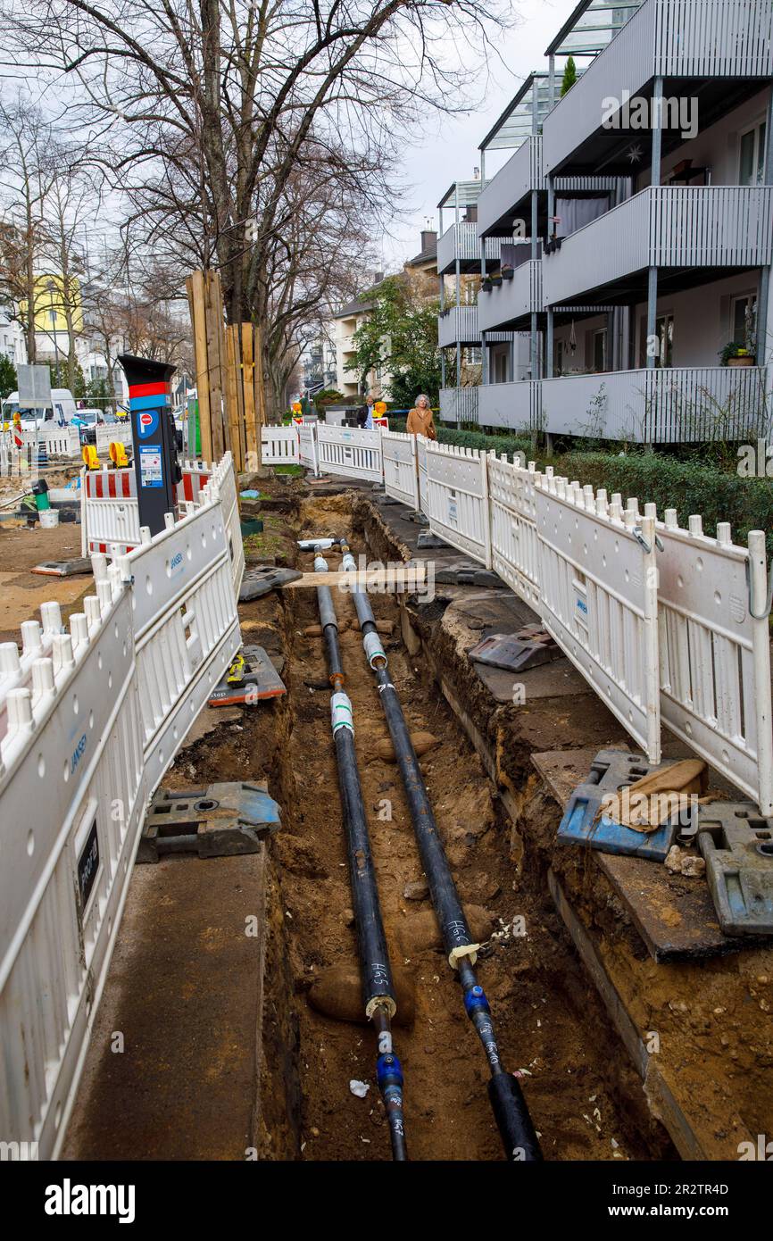 Travaux de construction sur le réseau de chauffage urbain de Clever Street, Cologne, Allemagne. Bauarbeiten am Fernwaermenetz in der Clever Strasse, Koeln, Deut Banque D'Images