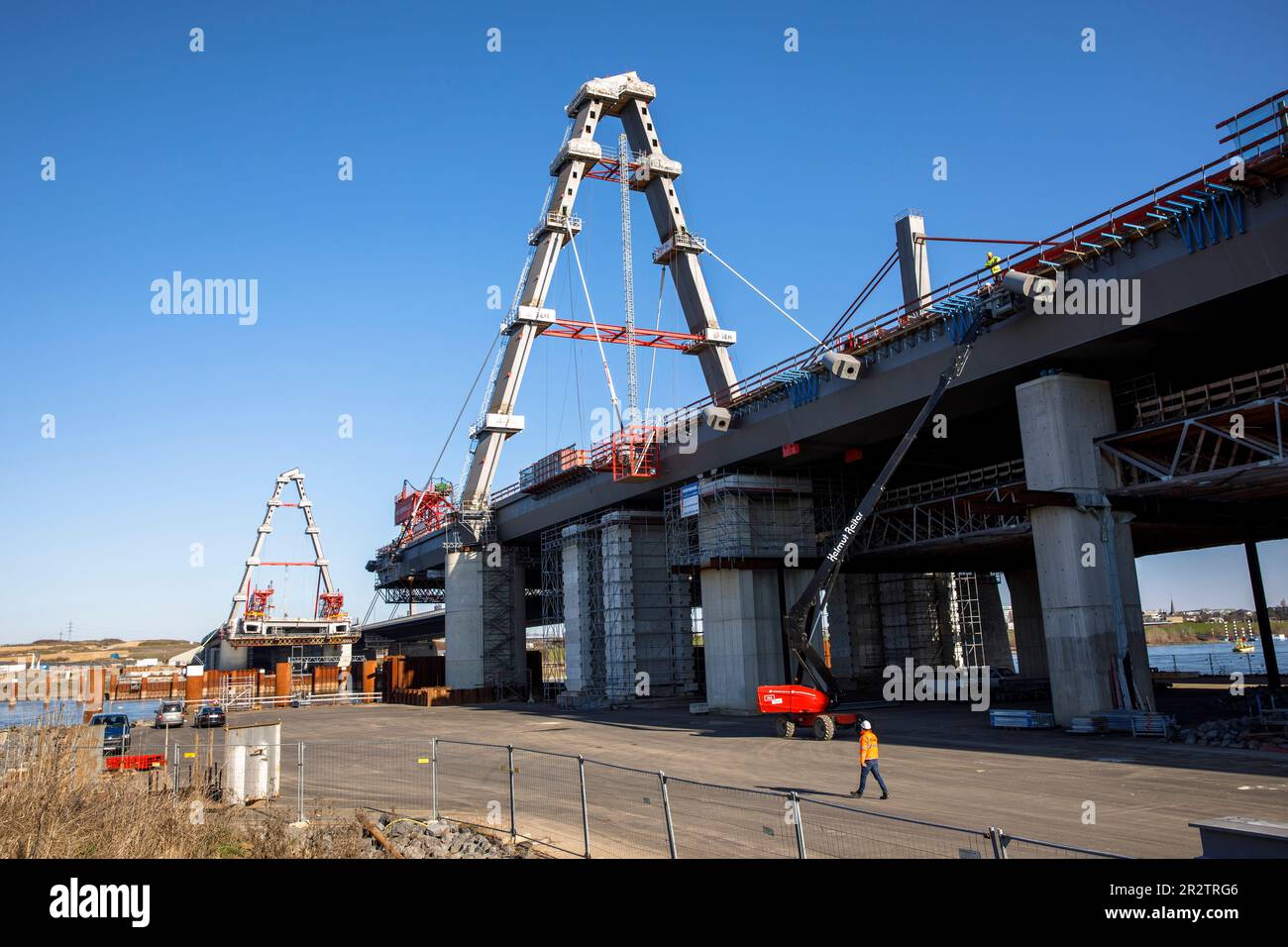 Chantier du nouveau pont du Rhin de l'Autobahn A1 entre Cologne et Leverkusen, Cologne, Allemagne. 28.02.2023 Baustelle der neuen RH Banque D'Images