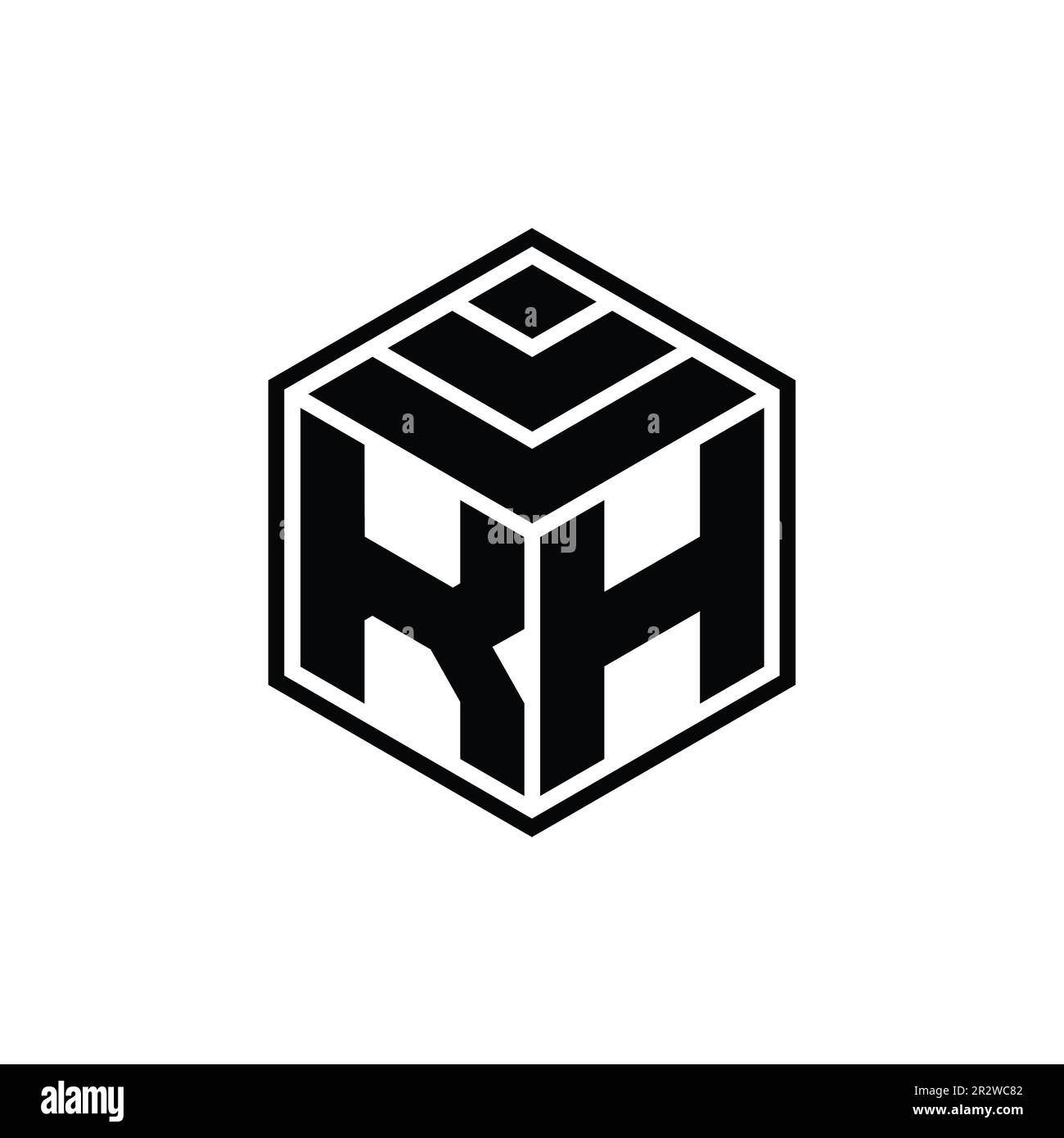Logo KH monogramme avec modèle de conception de contour isolé de forme géométrique hexagonale Banque D'Images