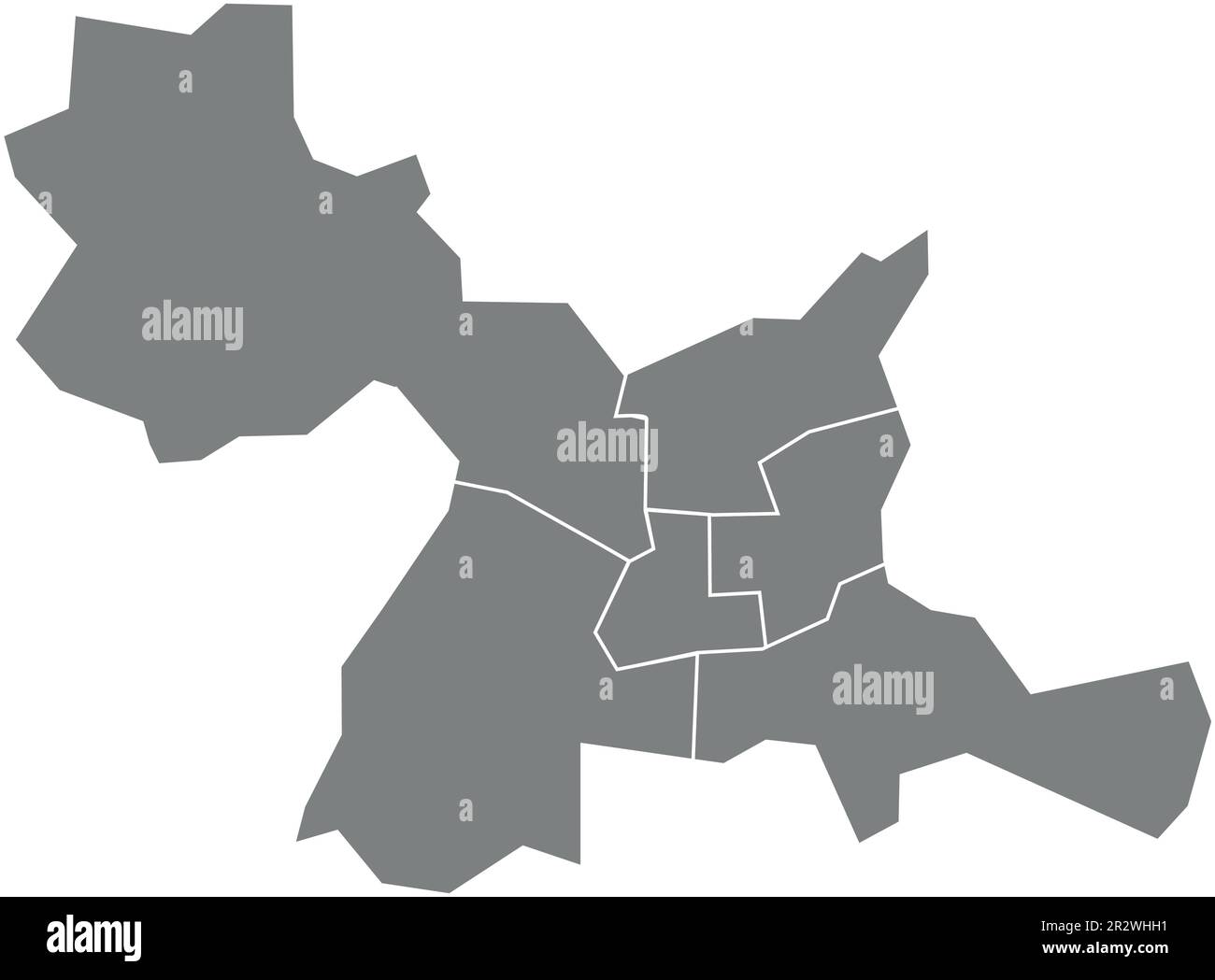 Carte administrative vectorielle plate grise de RENNES, FRANCE avec lignes de bordure noires de ses cantons Illustration de Vecteur