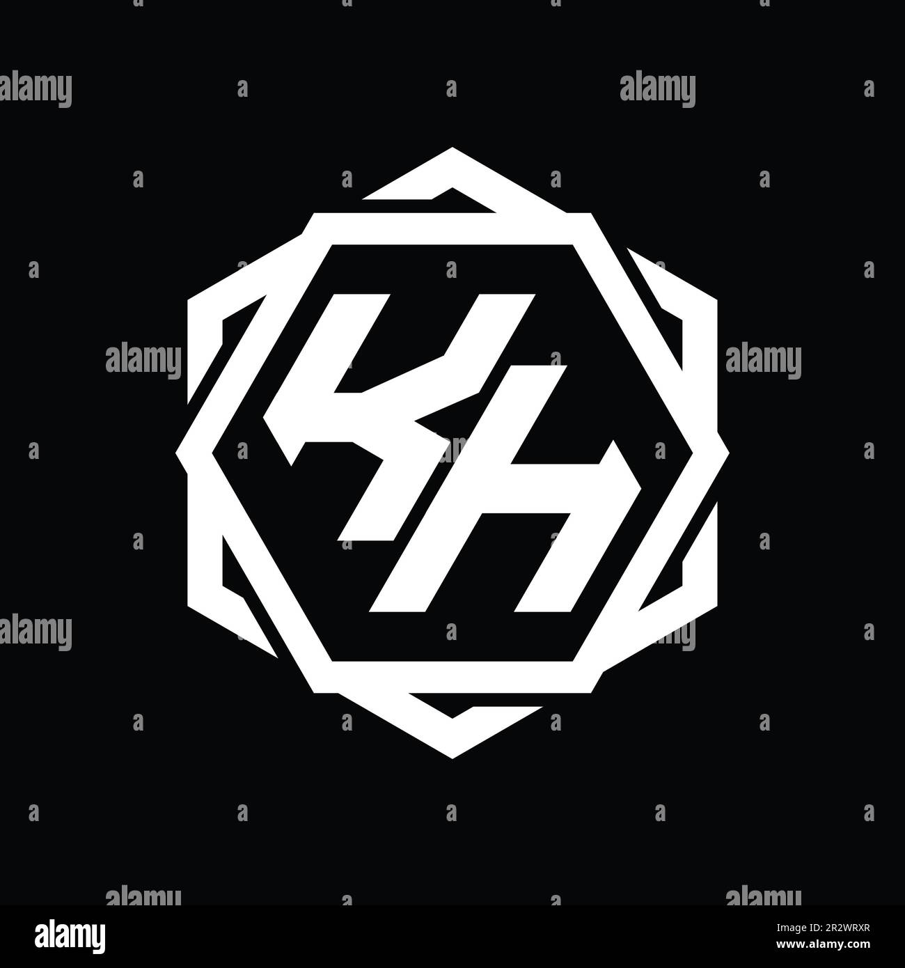 Logo KH monogramme forme hexagonale avec modèle géométrique abstrait de dessin de contour isolé Banque D'Images