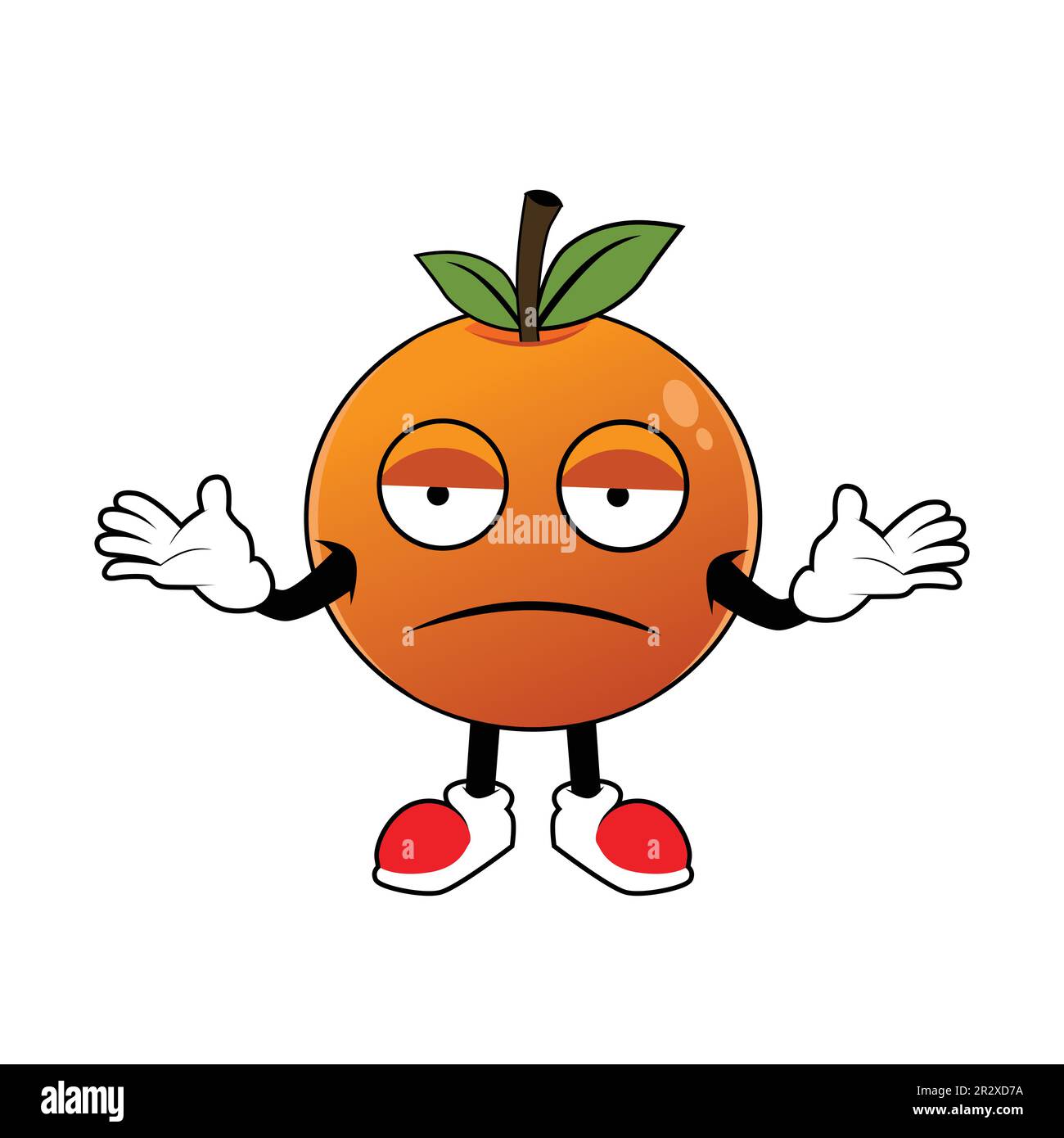 Mascotte de dessin aux fruits orange avec geste confus. Illustration de l'icône d'autocollant mascotte et logo Illustration de Vecteur