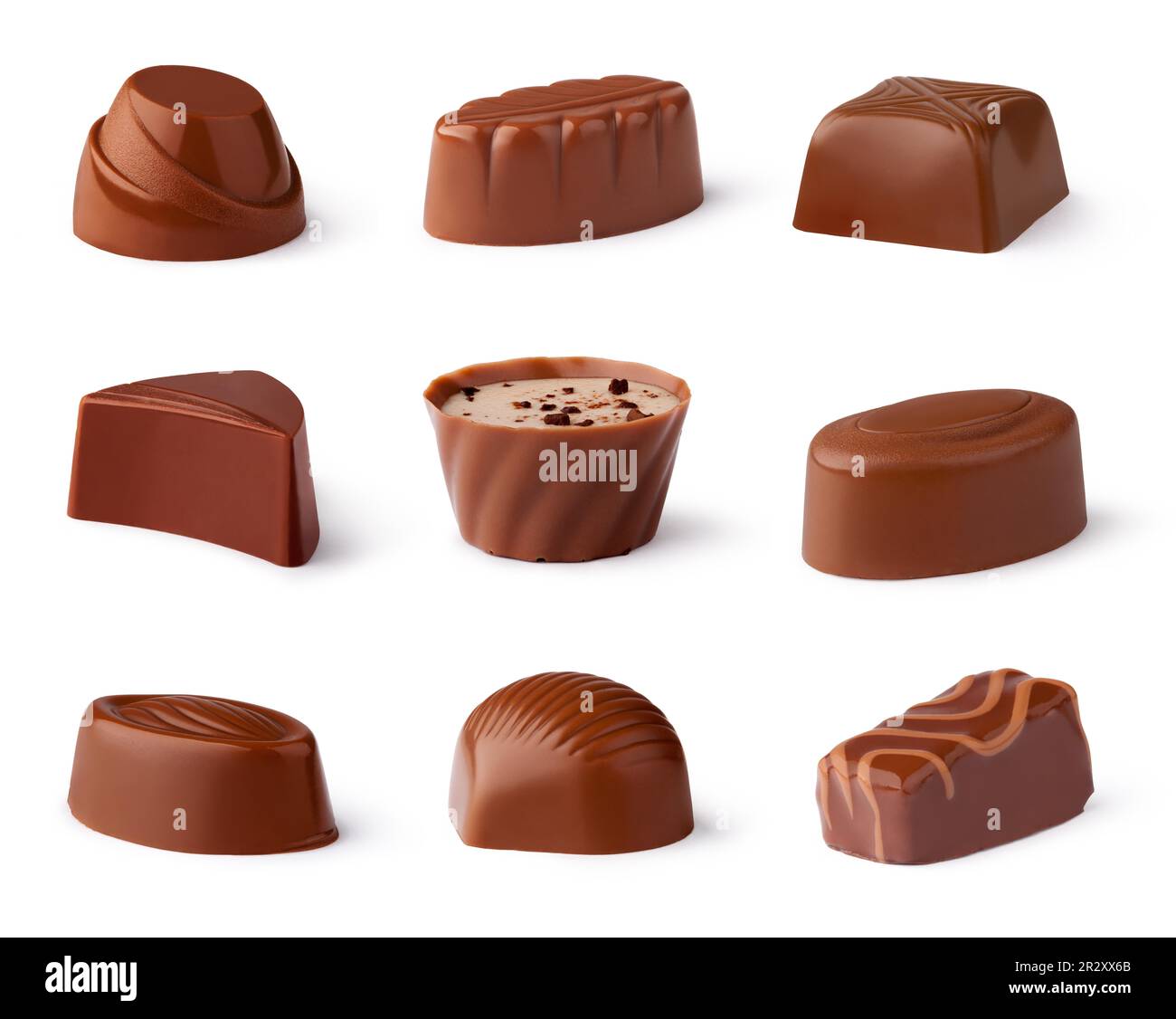 Bonbons de chocolat collection sur fond blanc Banque D'Images