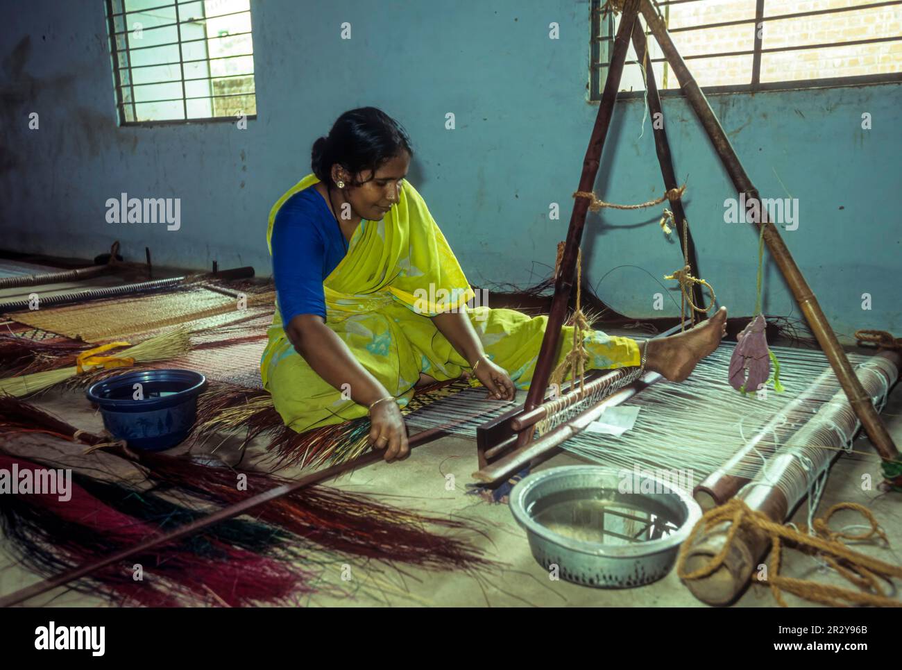 Tapis tissage à Pathamadai près de Tirunelveli Thirunelveli, Tamil Nadu, Inde du Sud, Inida, Asie Banque D'Images