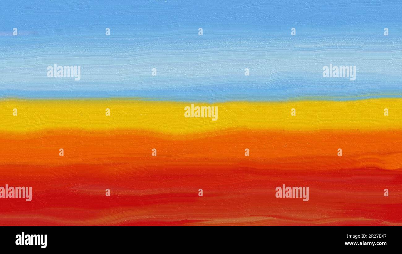 Peinture abstraite à l'huile. Illustration numérique de la plage en bleu, jaune, rouge et orange. Banque D'Images