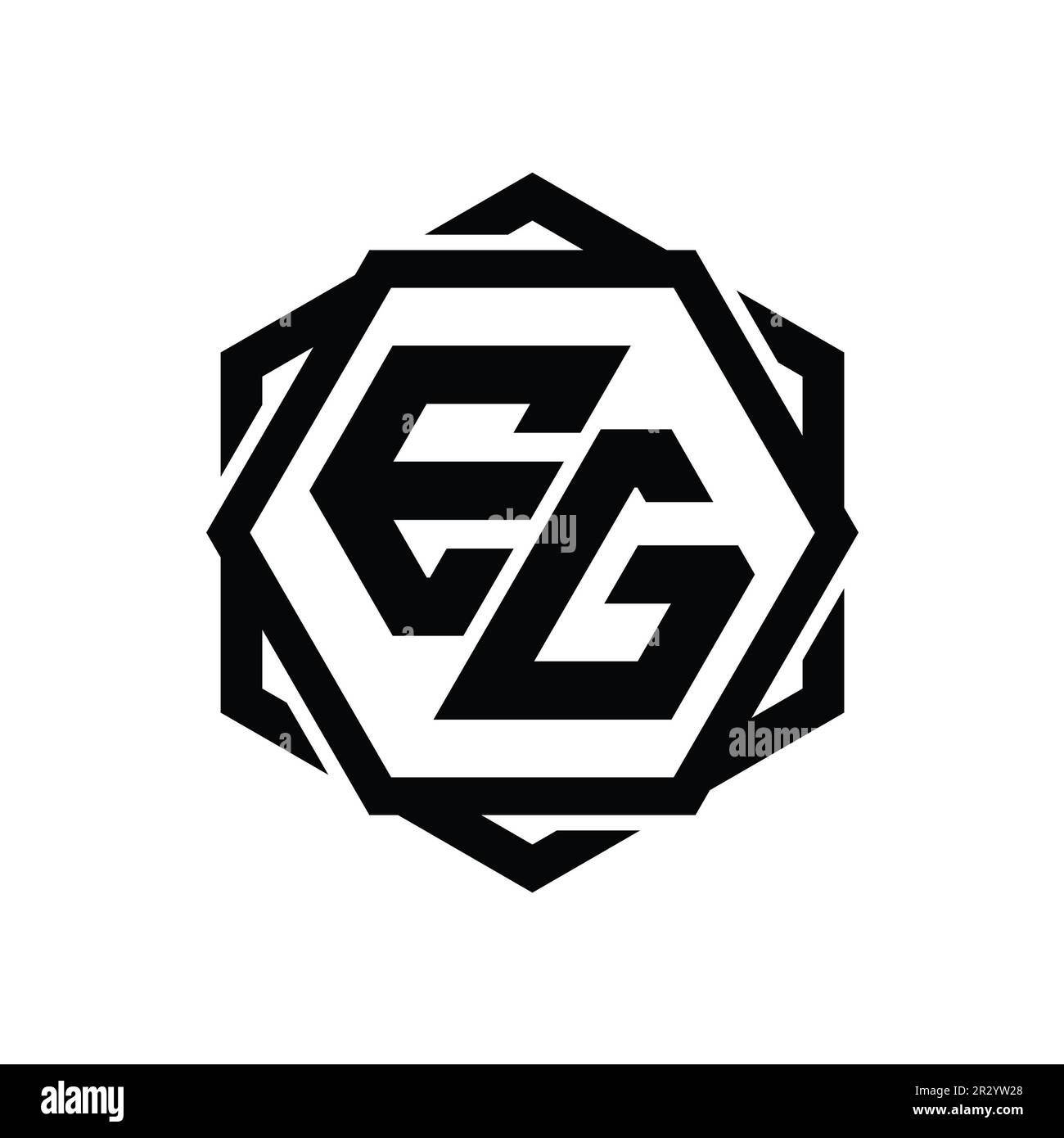 EG logo monogramme forme hexagonale avec modèle géométrique abstrait de dessin de contour isolé Banque D'Images