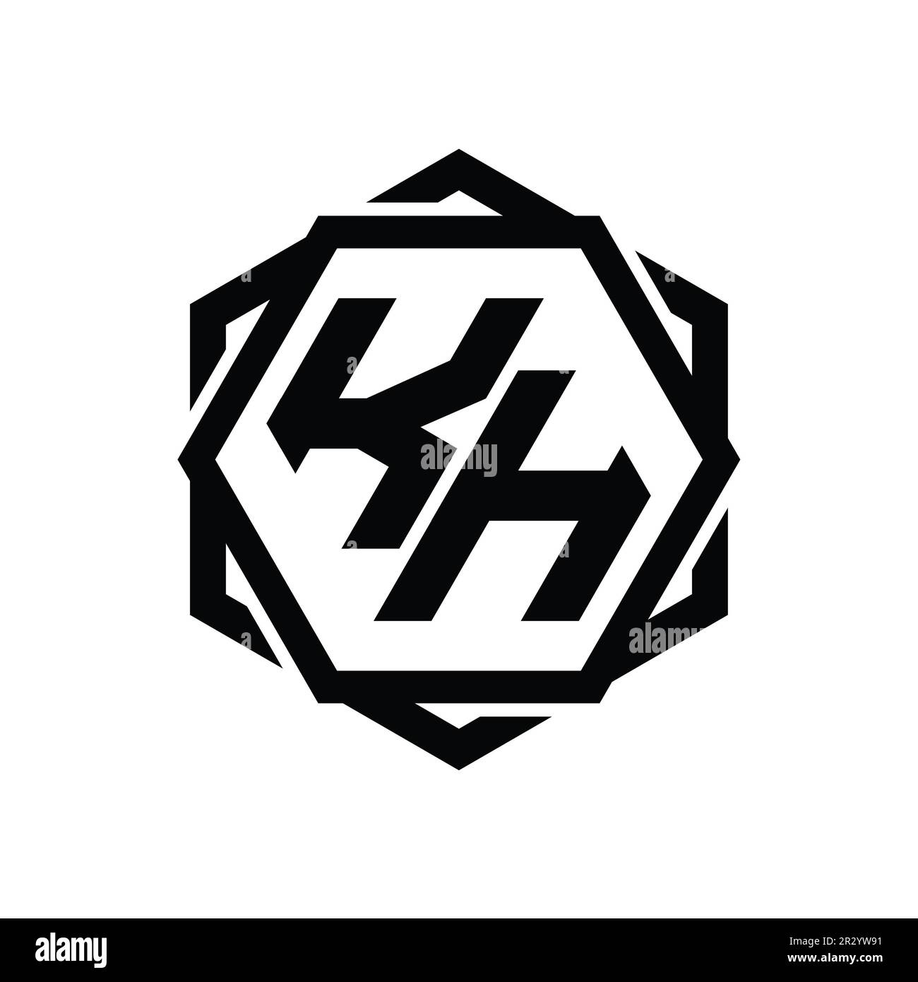 Logo KH monogramme forme hexagonale avec modèle géométrique abstrait de dessin de contour isolé Banque D'Images