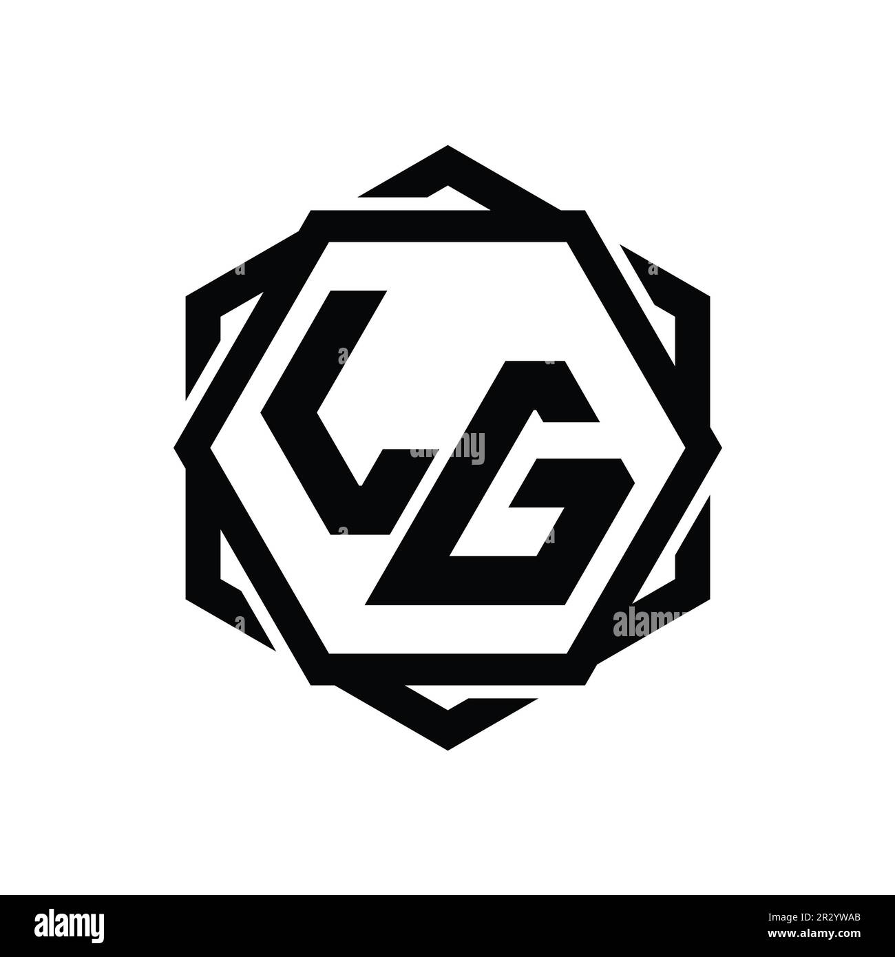 Logo LG monogramme forme hexagonale avec modèle géométrique abstrait de contour isolé Banque D'Images