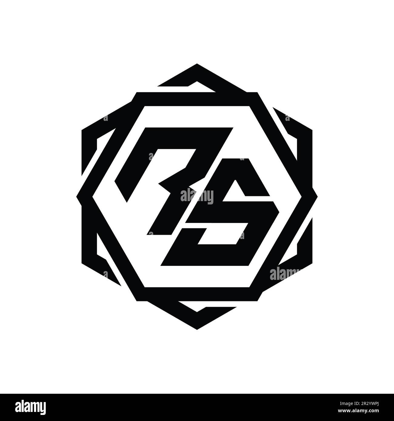 Logo RS forme hexagonale monogramme avec modèle géométrique abstrait à contour isolé Banque D'Images