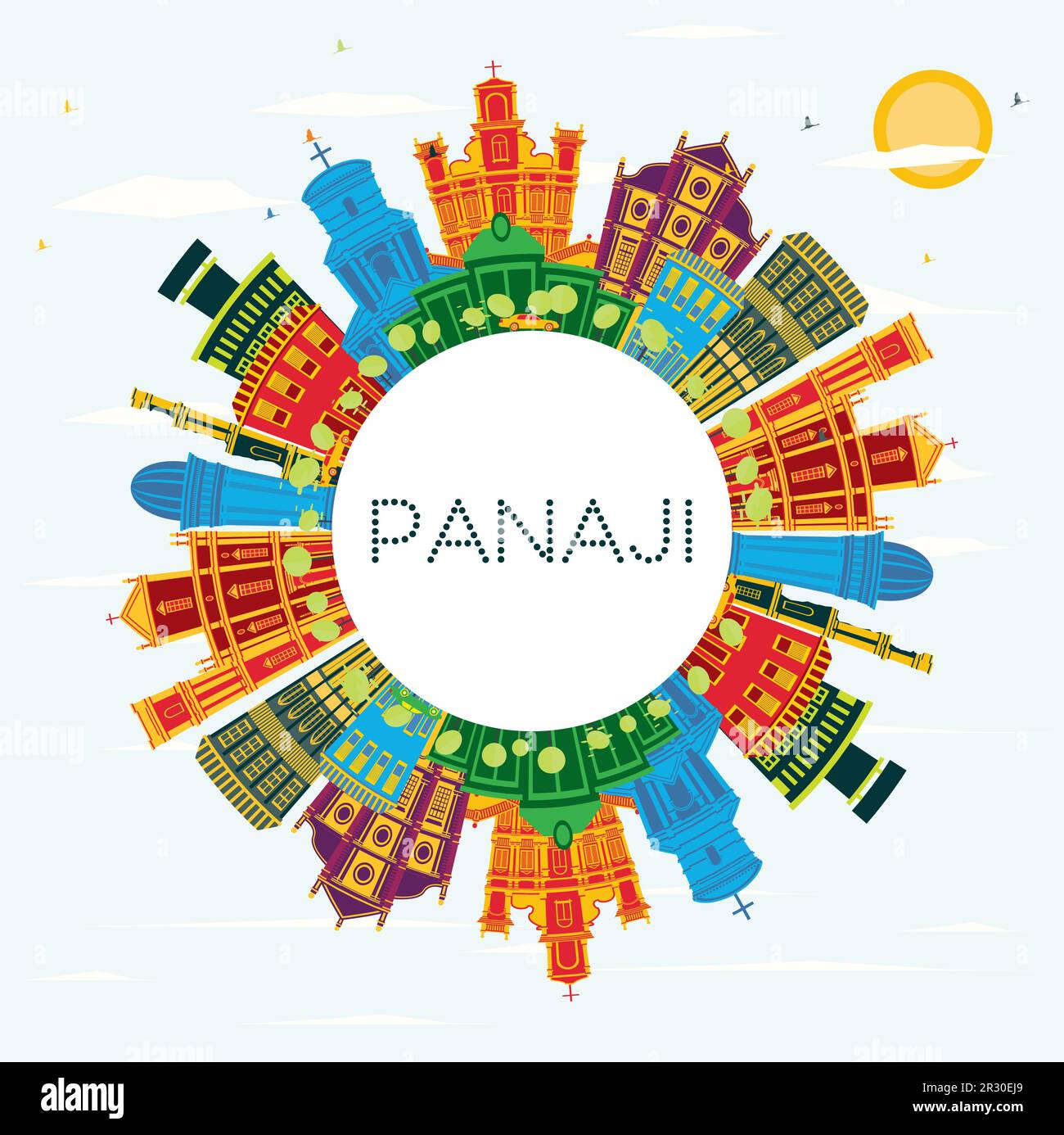 Panaji India City Skyline avec bâtiments couleur, ciel bleu et espace de copie. Illustration vectorielle. Illustration de Vecteur