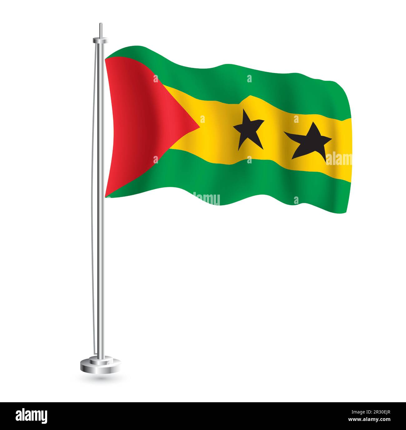 Drapeau de Sao Tomé-et-principe. Drapeau vague réaliste isolé du pays de Sao Tomé-et-principe à Flagpole. Illustration vectorielle. Illustration de Vecteur