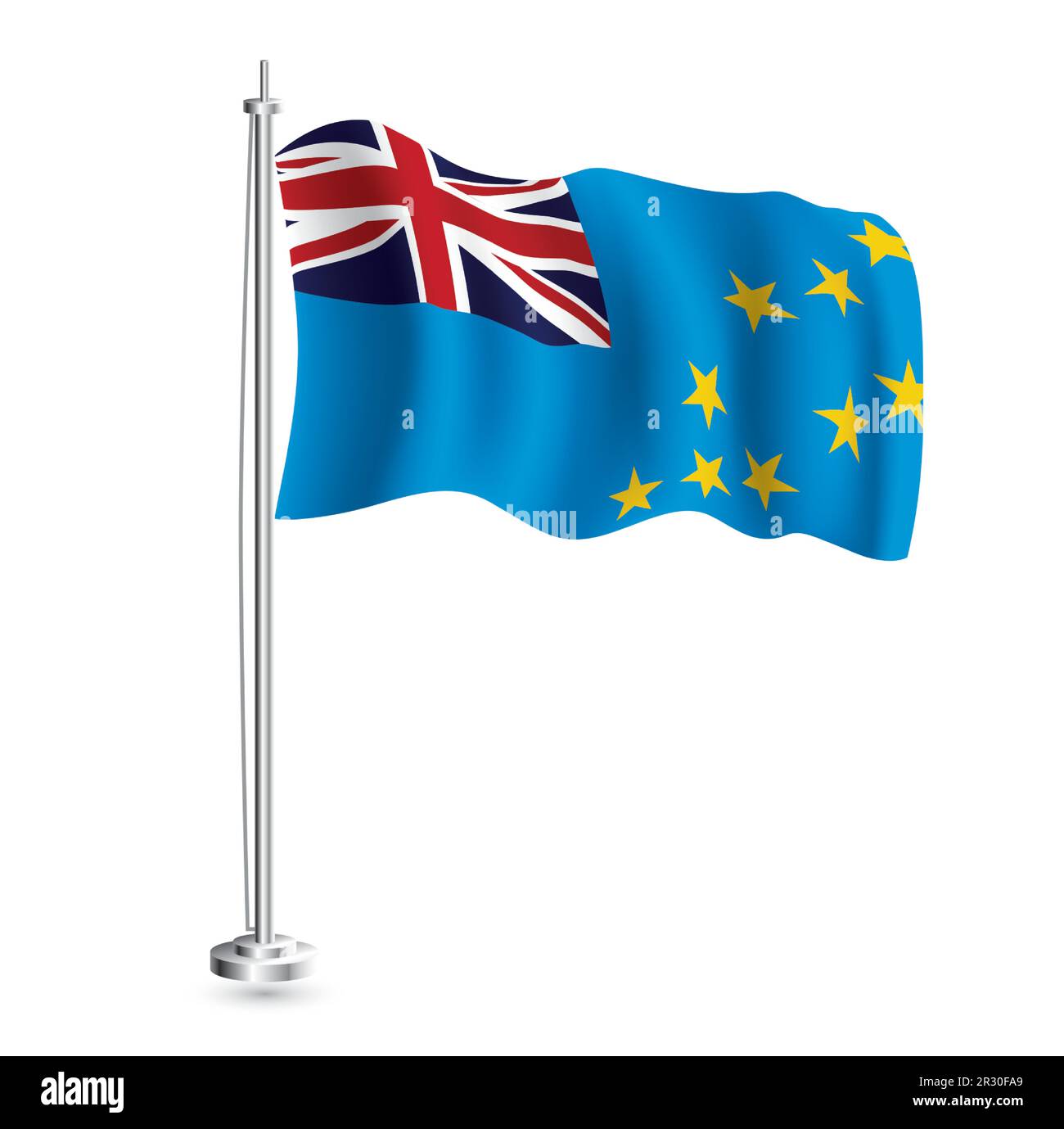 Drapeau de Tuvalu. Drapeau vague réaliste isolé du pays de Tuvalu à Flagpole. Illustration vectorielle. Illustration de Vecteur