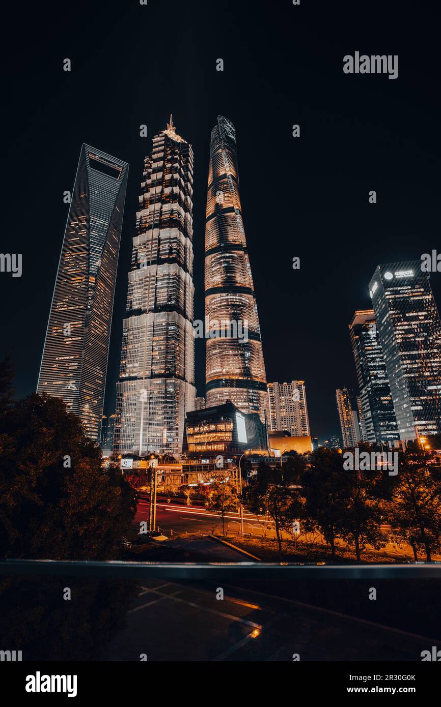 Cityscape at night de Shanghai, Chine Banque D'Images