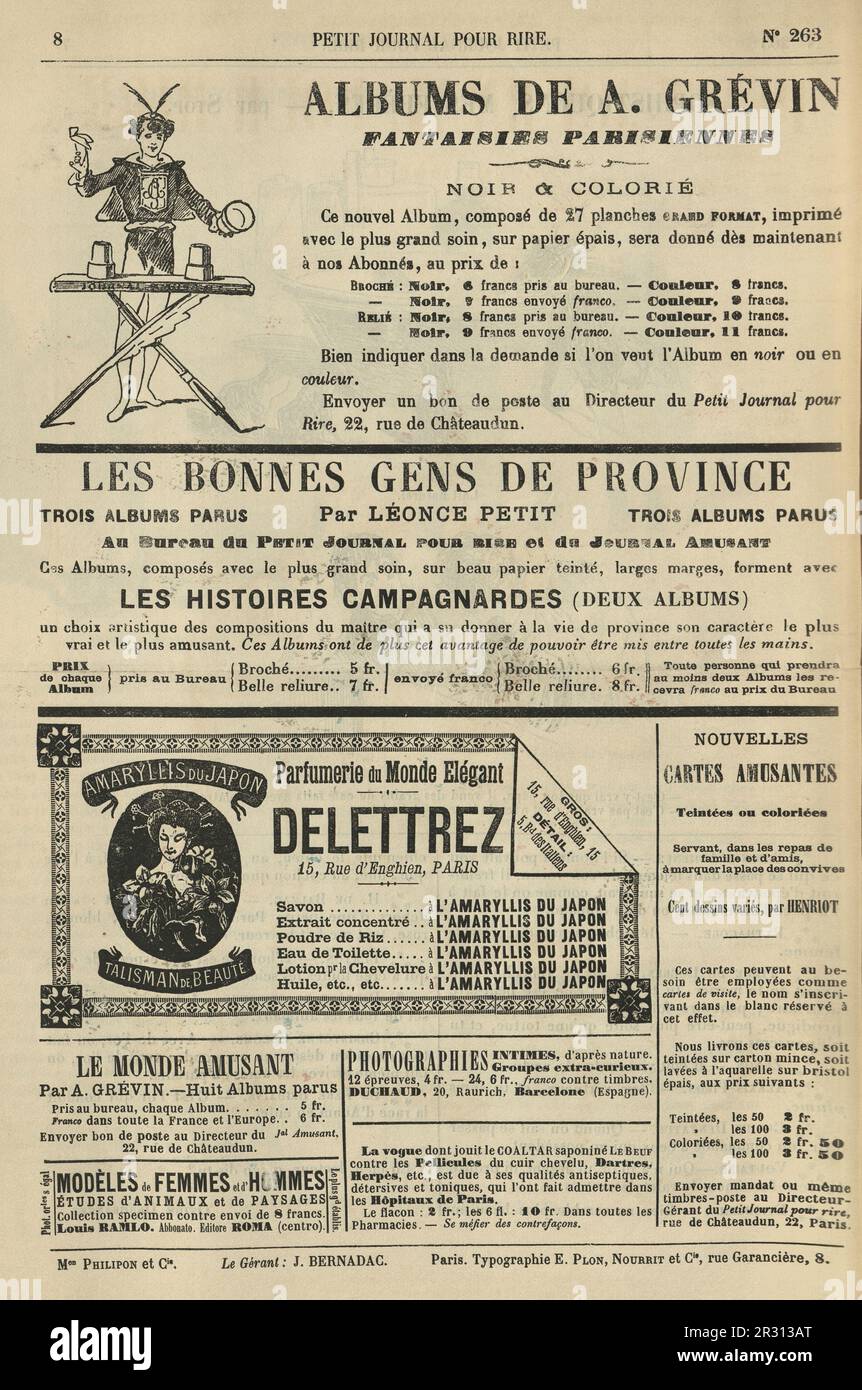 Page vintage des annonces de journaux français, 19th siècle Banque D'Images