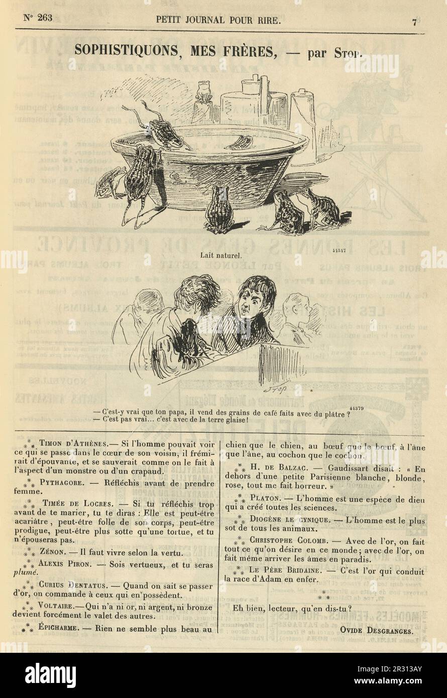 Dessin animé français vintage sophistiqué, Mes frères. Lait naturel. Estil vrai que votre père