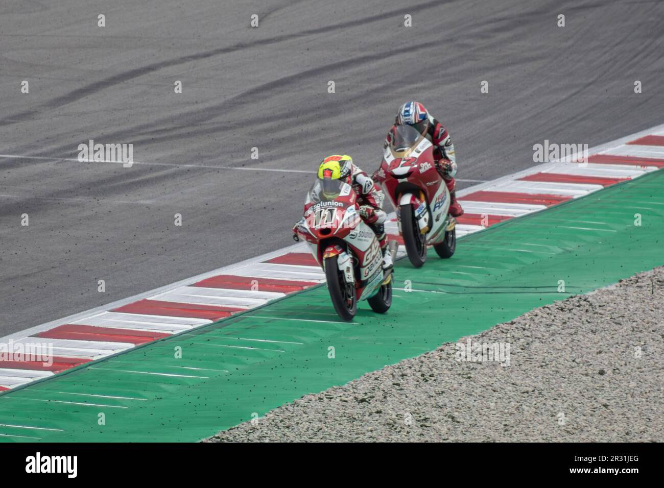 MONTMELLO, ESPAGNE-4 JUIN 2021 : Sergio Garcia sur son #11 Gas Gas RC250GP (équipe GasGas Aspar), Championnat du monde 2021 Moto3 Banque D'Images