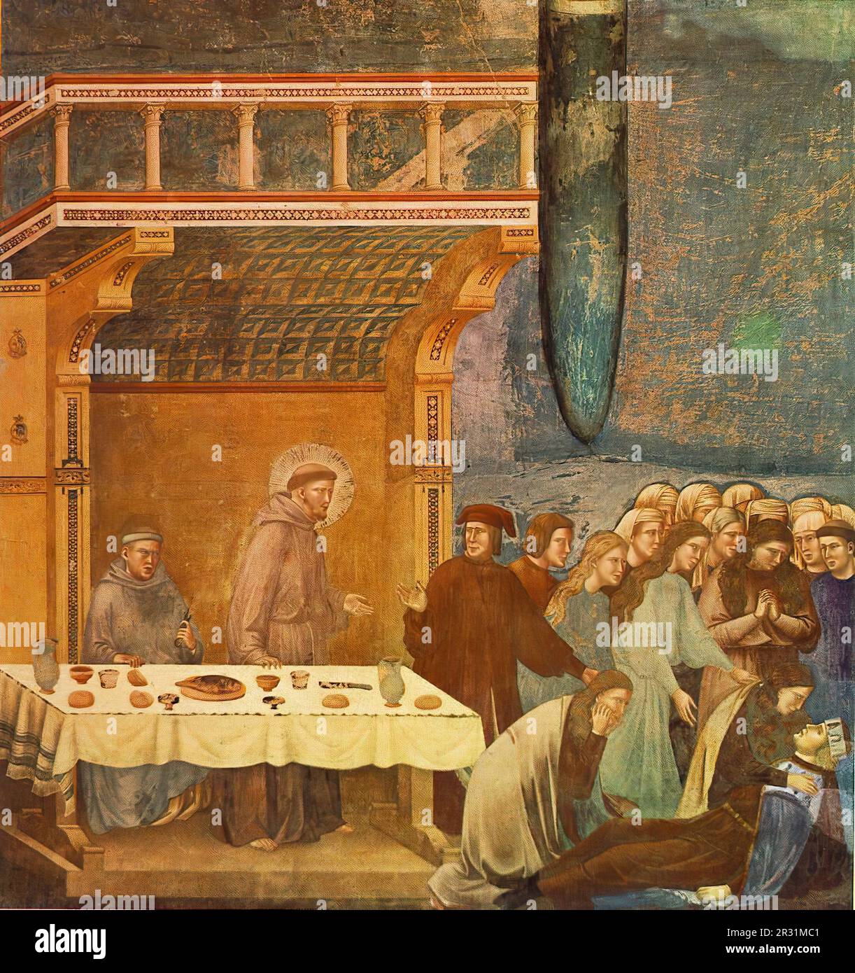 GIOTTO di Bondone (né en 1267, Vespignano, décédé en 1337, Florence) Légende de Saint François : 16. Mort du Chevalier de Celano 1297-1300 Fresco, 270 x 230 cm Banque D'Images