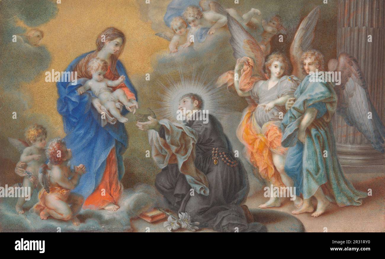 Madone et enfant apparaissant à Saint Louis Gonzaga, 1750, artiste, Veronica Stern, attribué à l'italien, Banque D'Images