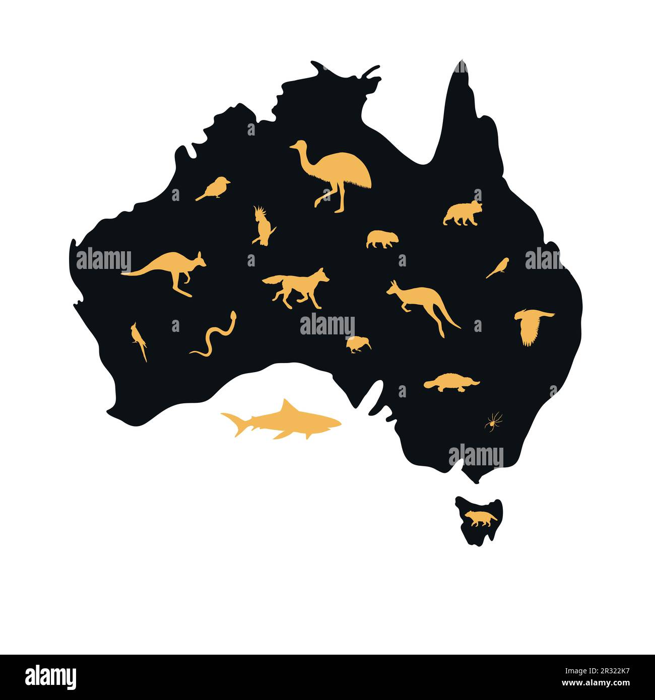 Silhouette de carte Vector Australia avec animaux isolés sur fond blanc Illustration de Vecteur