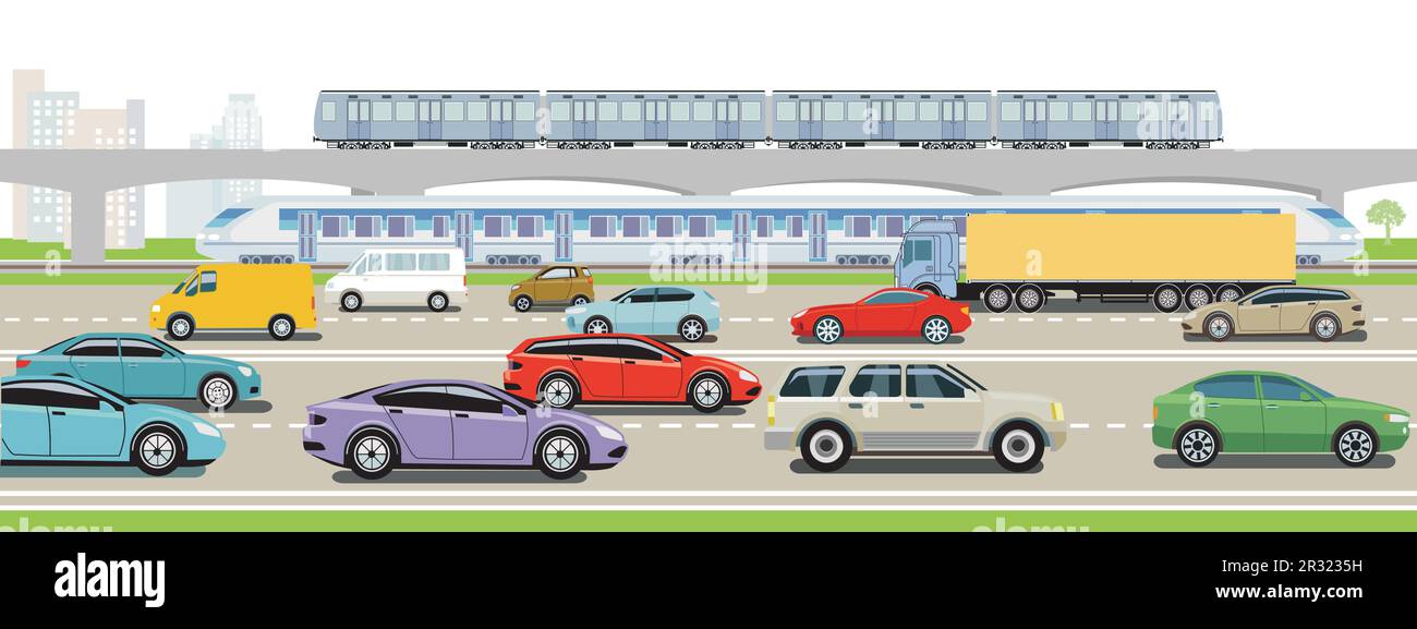 Transport routier et ferroviaire, illustration Illustration de Vecteur