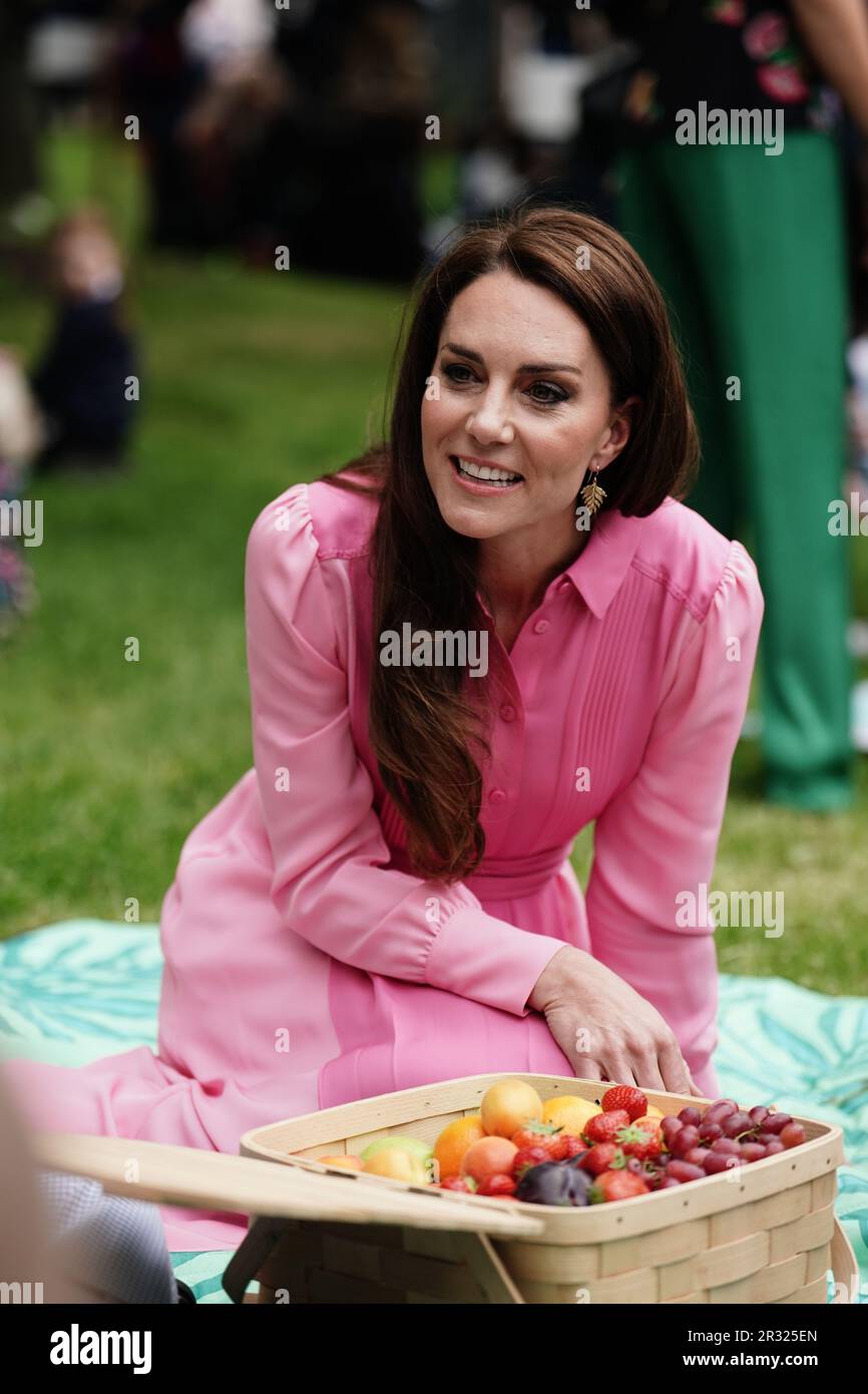 La Princesse de Galles participe au premier pique-nique pour enfants au RHS Chelsea Flower Show, au Royal Hospital Chelsea, à Londres. Date de la photo: Lundi 22 mai 2023. Banque D'Images