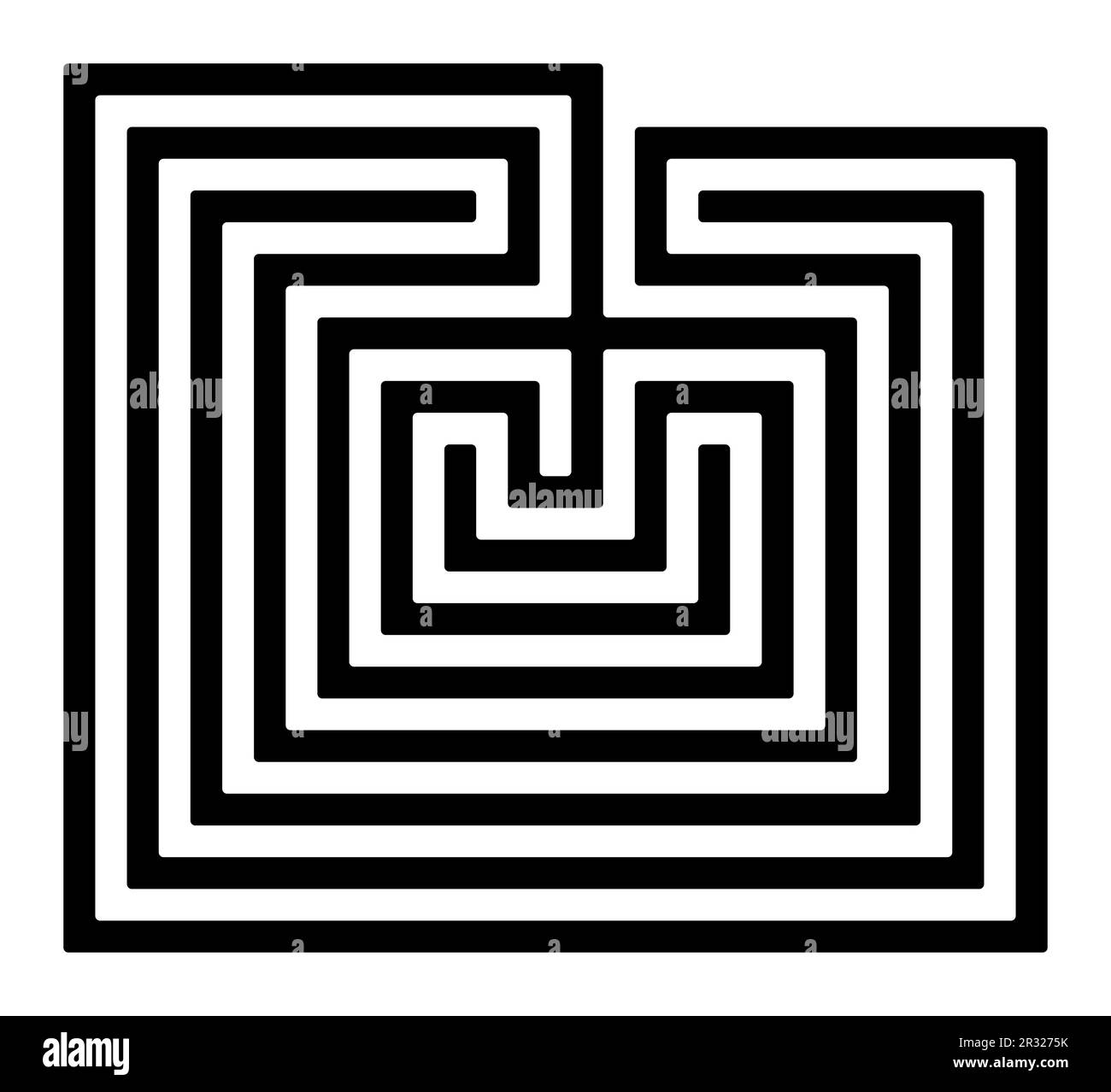 Labyrinthe crétois en forme de rectangle. Conception classique d'un seul chemin sur sept parcours, tel qu'illustré sur les pièces d'argent de Knossos. Banque D'Images