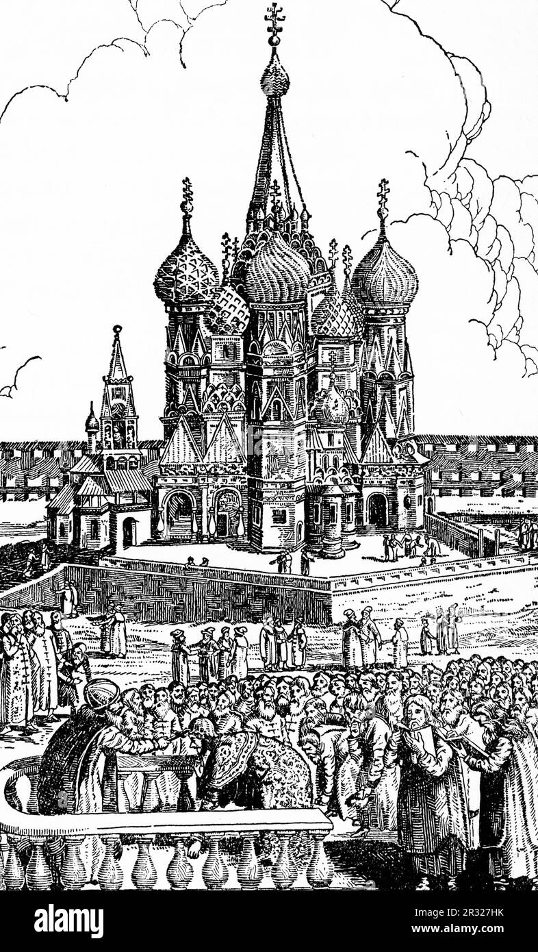 Cathédrale Saint-Basile, Moscou, Russie, 18th siècle. Par Nicolaas Witsen (1641-1717). La célébration de la Grande Fête à la cathédrale Saint-Basile. Banque D'Images