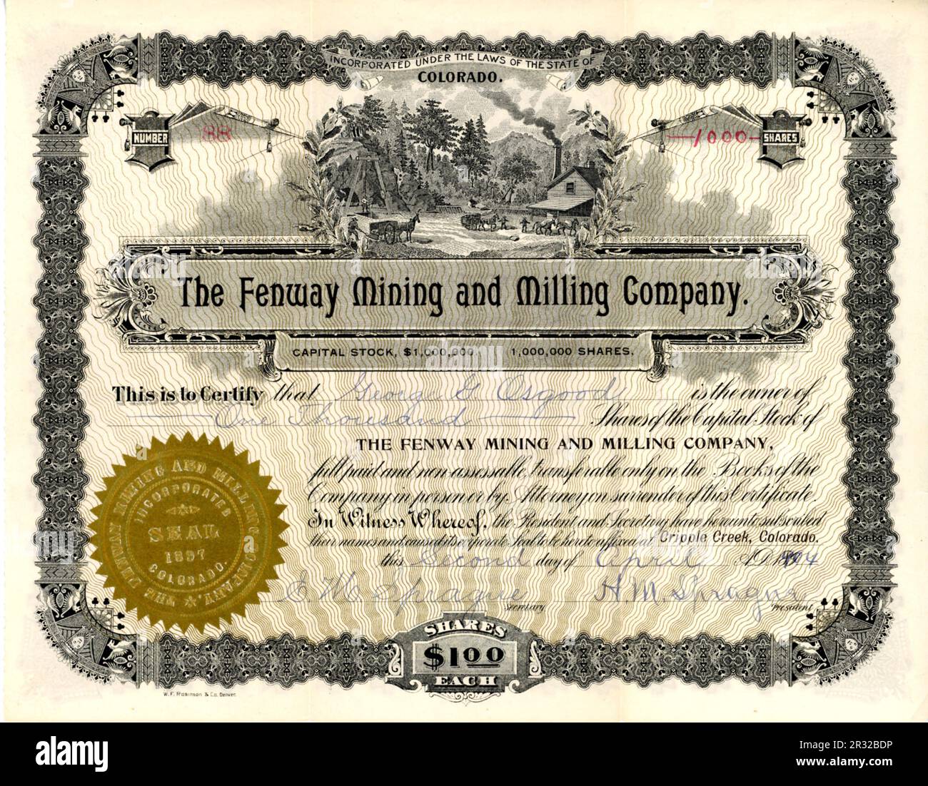 Certificat de stock de papier d'époque, États-Unis Banque D'Images
