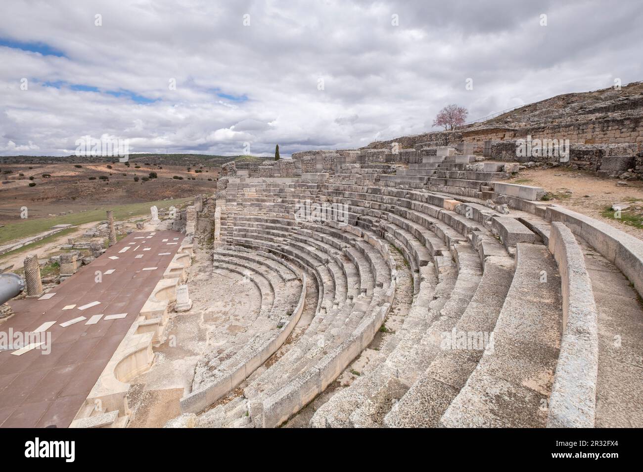 Teatro Romano, Parque Arqueológico de Saelices Segóbriga,, Cuenca, Castille-La Manche, Espagne. Banque D'Images