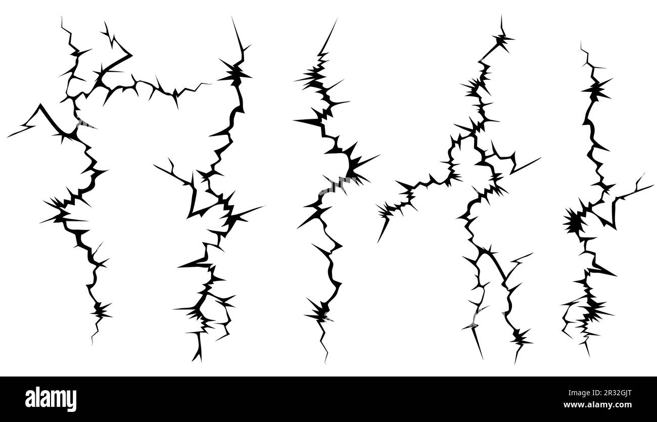 Fissures sur la surface. Structure de destruction sismique, fissure murale ou verre brisé. Image vectorielle en style manga et anime. Illustration de Vecteur