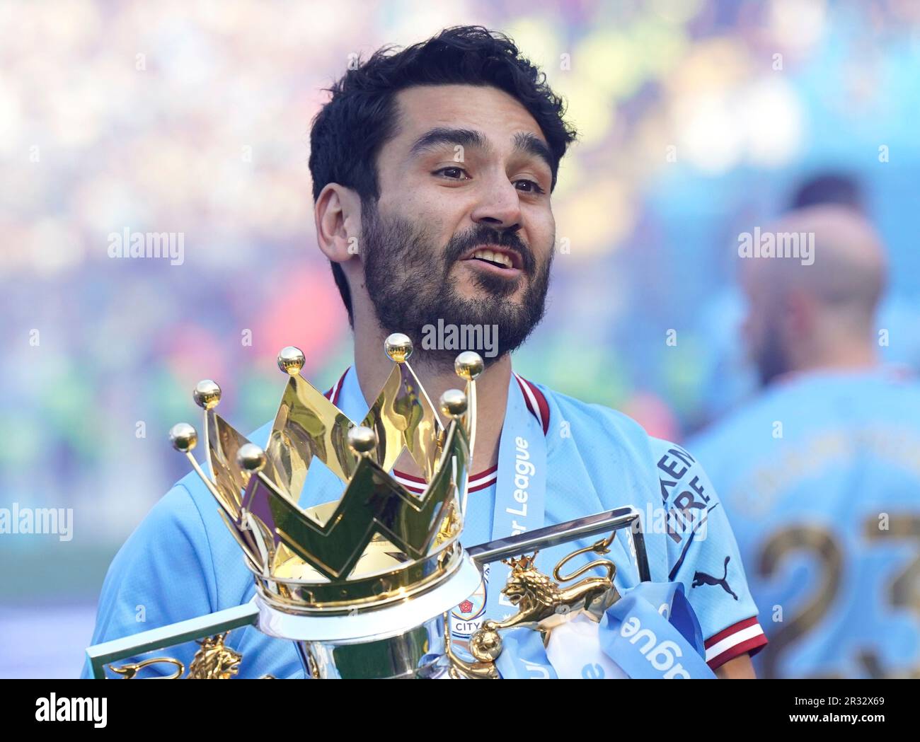 Manchester, Royaume-Uni. 21st mai 2023. Ilkay Gundogan, de Manchester City, célèbre le trophée de la ligue lors du match de la première ligue au Etihad Stadium, Manchester. Crédit photo à lire: Andrew Yates/Sportimage crédit: Sportimage Ltd/Alay Live News Banque D'Images