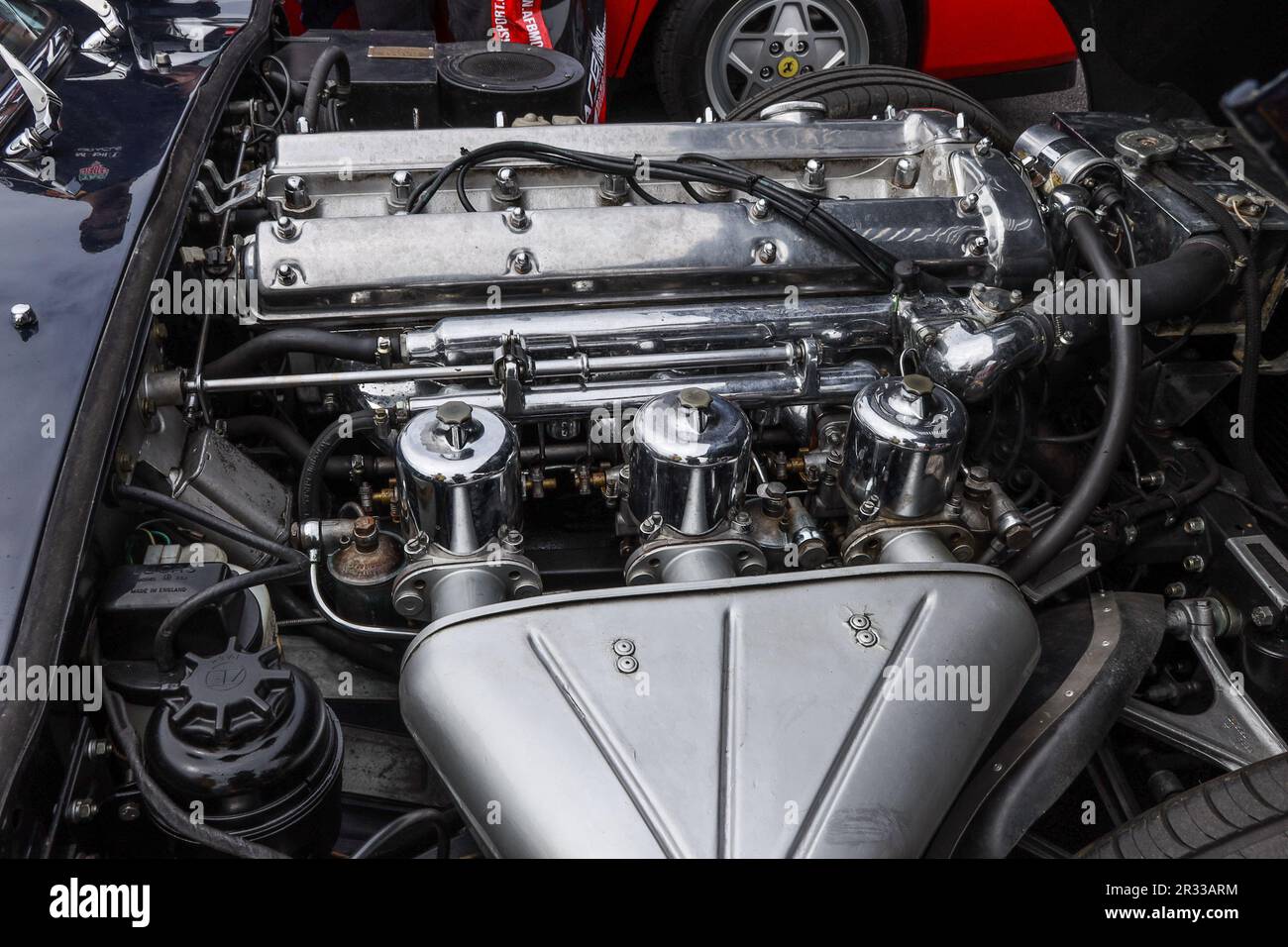 Compartiment moteur Jaguar E Type 3,8 litres Banque D'Images
