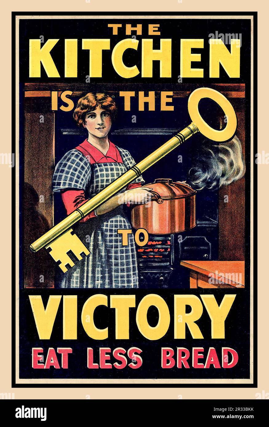 WW1 affiche de propagande britannique « la cuisine est la (clé) de la victoire. Mangez moins de pain ». Date entre 1914 et 1918 première Guerre mondiale première Guerre mondiale Banque D'Images