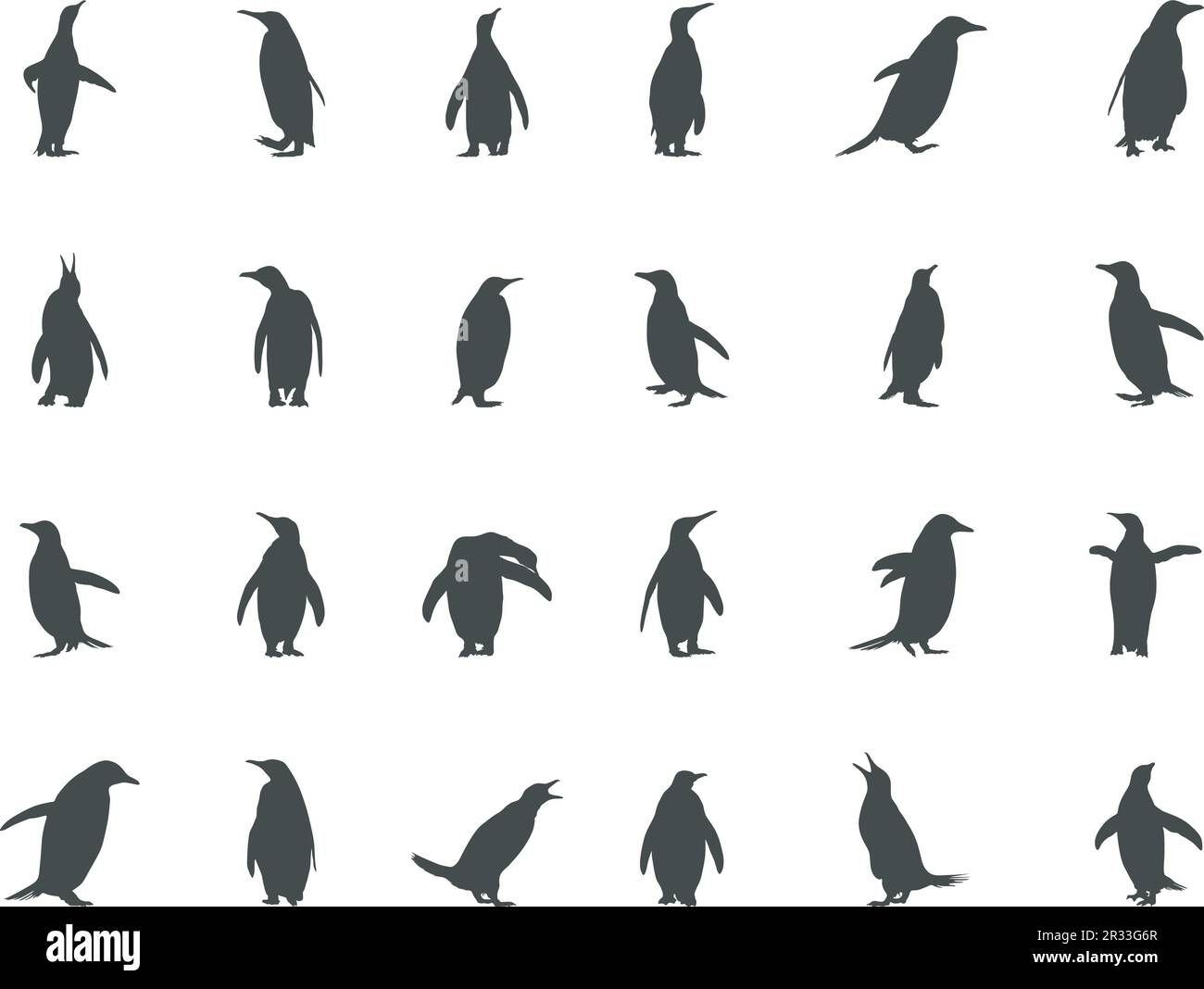Silhouette de pingouins, clipart de pingouins, illustration de pingouins. Illustration de Vecteur