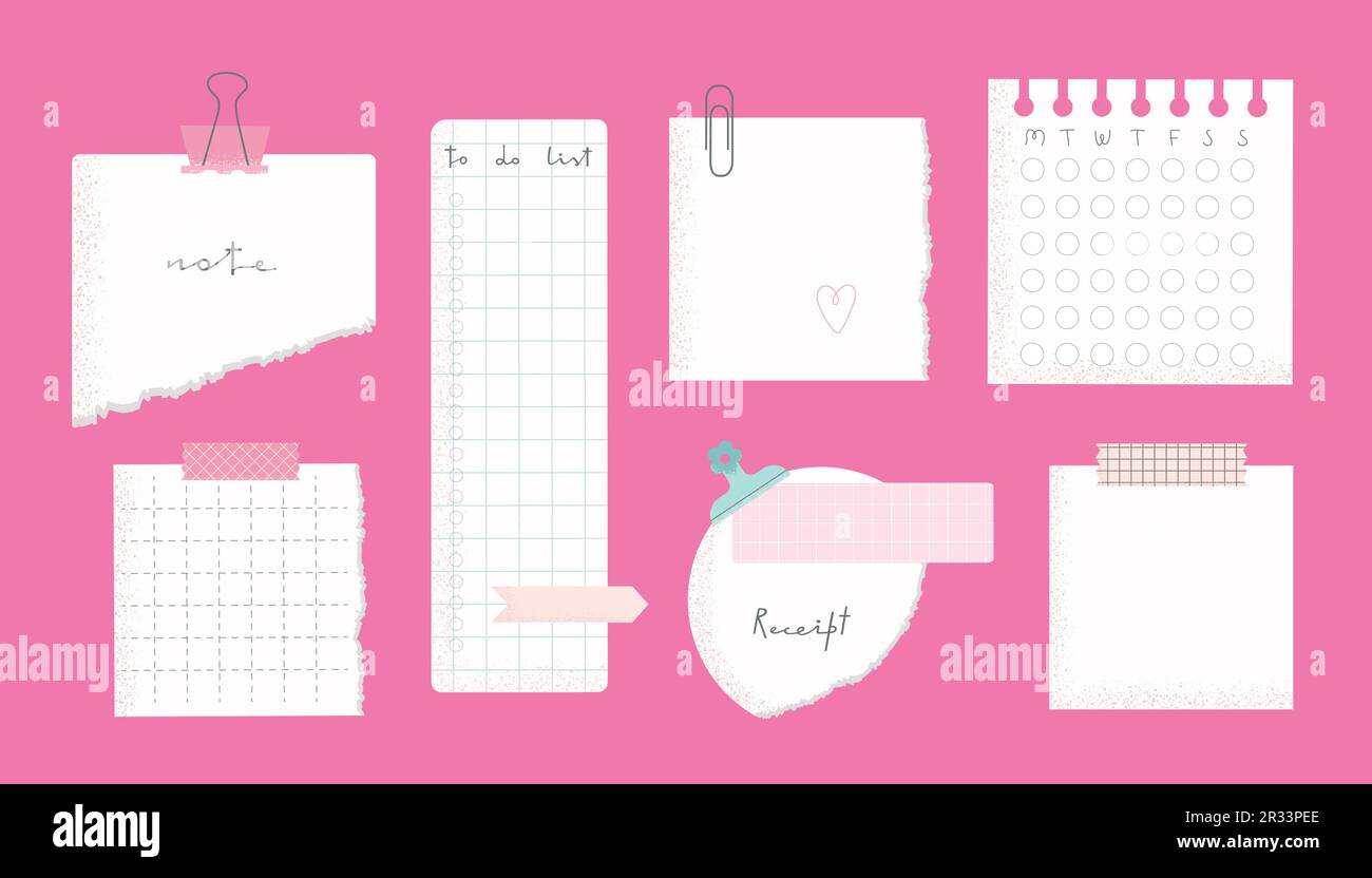 Collection de notes adhésives, liste des tâches, planificateur, illustrations vectorielles souvenirs. Modèles de mémos mignons. Illustration de Vecteur