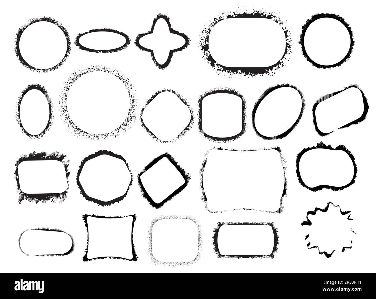 pochoirs de peinture en aérosol cadres de peinture, toile de fond de peinture en aérosol et bordures de texture de peinture en aérosol. Illustration de Vecteur