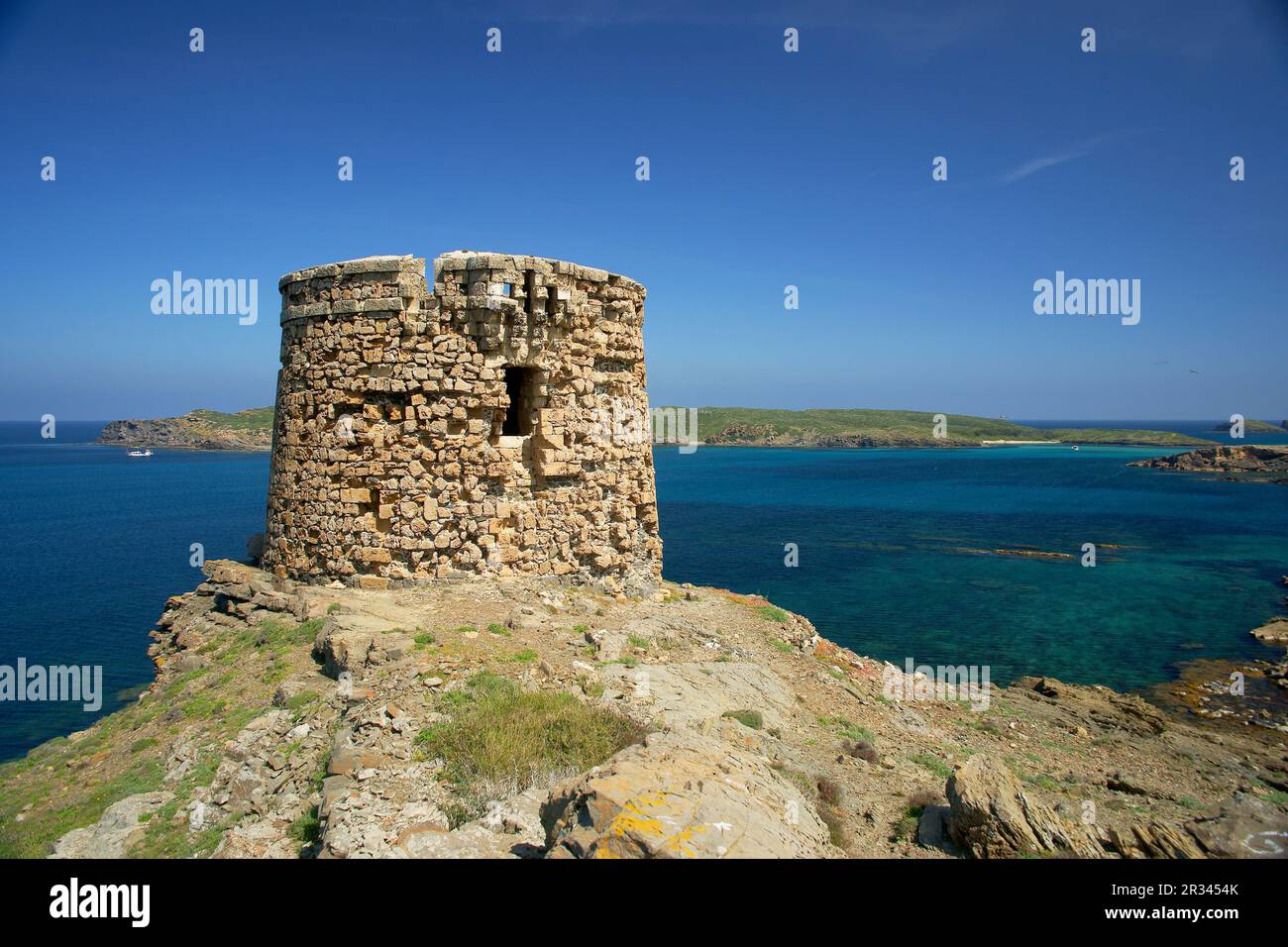 Torre de Es Coloma.Cala Tamarells.Parc naturel de s'Albufera des Grau.Menorca.Reserva de la Bioesfera.Illes Balears.España. Banque D'Images