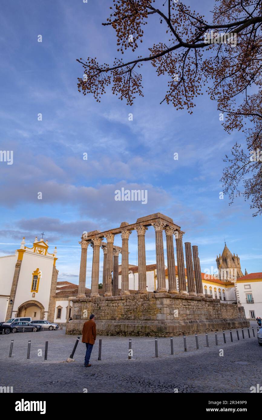 Templo romano de Évora, Temple de Diana, Siglo I a.c., Évora, Alentejo, Portugal. Banque D'Images