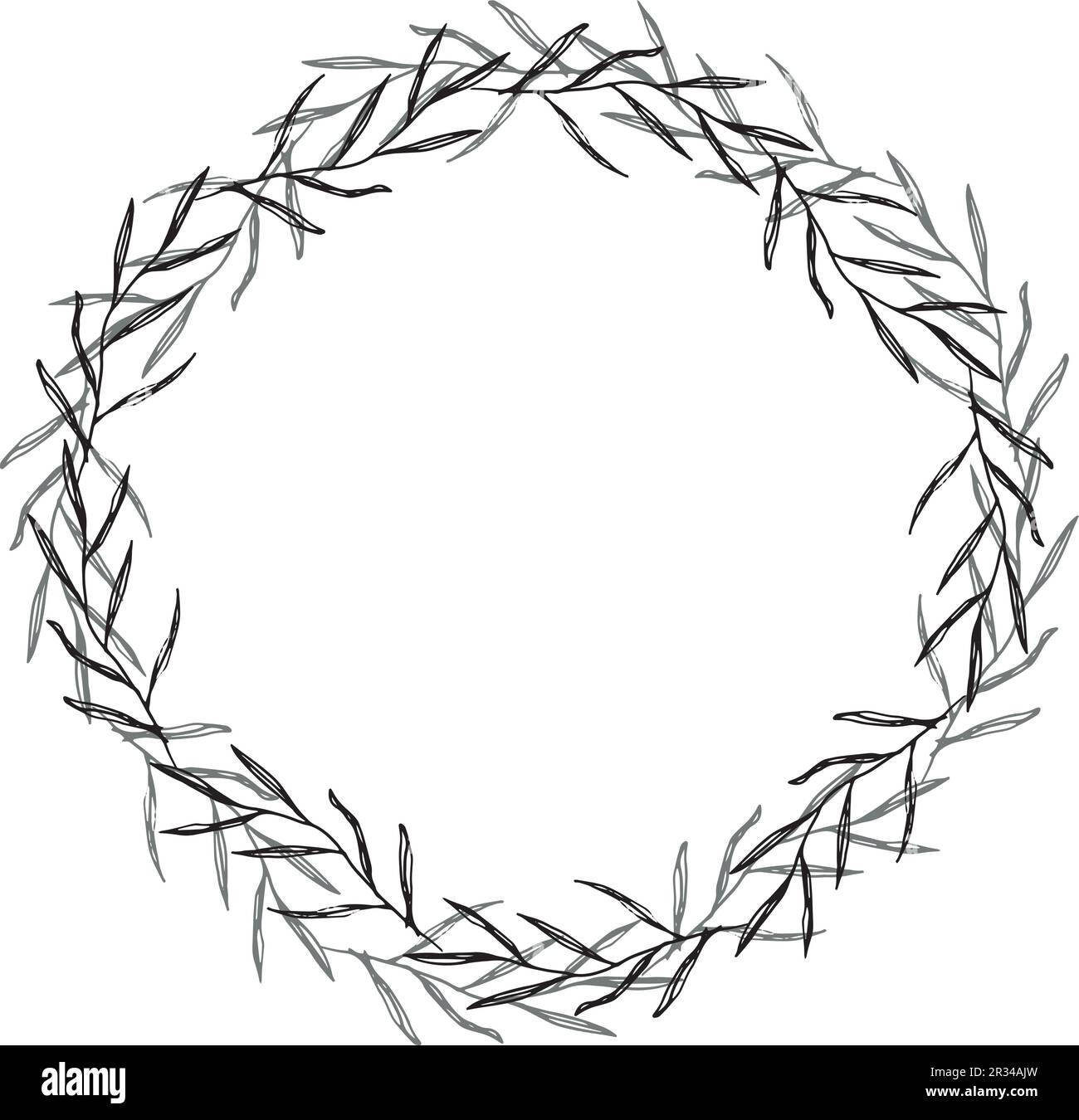 Cadre vectoriel avec feuilles d'olive en forme d'esquisse. Clipart isolé sans arrière-plan. Illustration de la nature botanique. Modèle de mariage, vierge pour Illustration de Vecteur