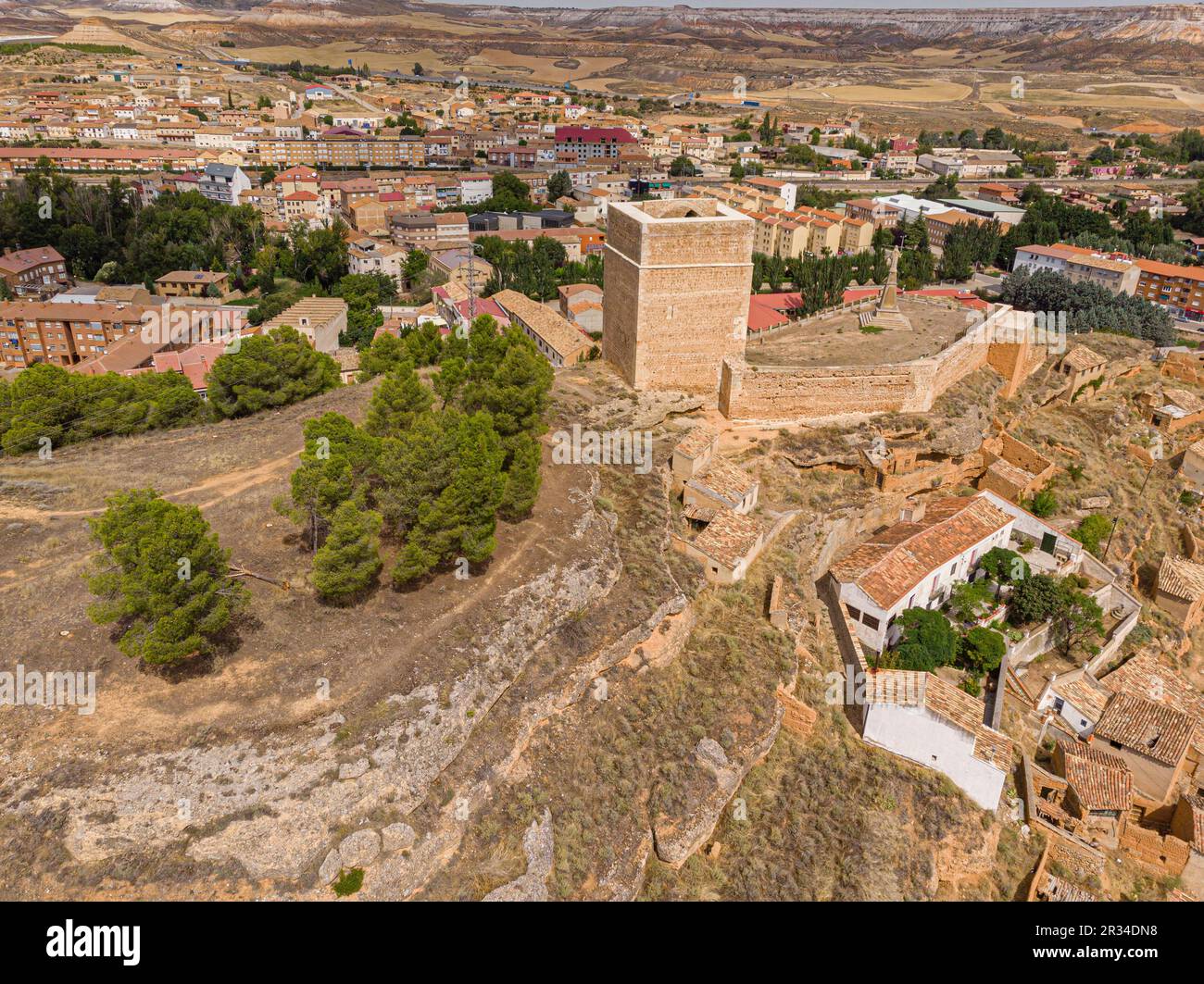 Castillo de Arcos de Jalón, siglo XIV, Arcos de Jalón, Soria, Comunidad Autónoma de Castilla y León, Espagne, Europe. Banque D'Images