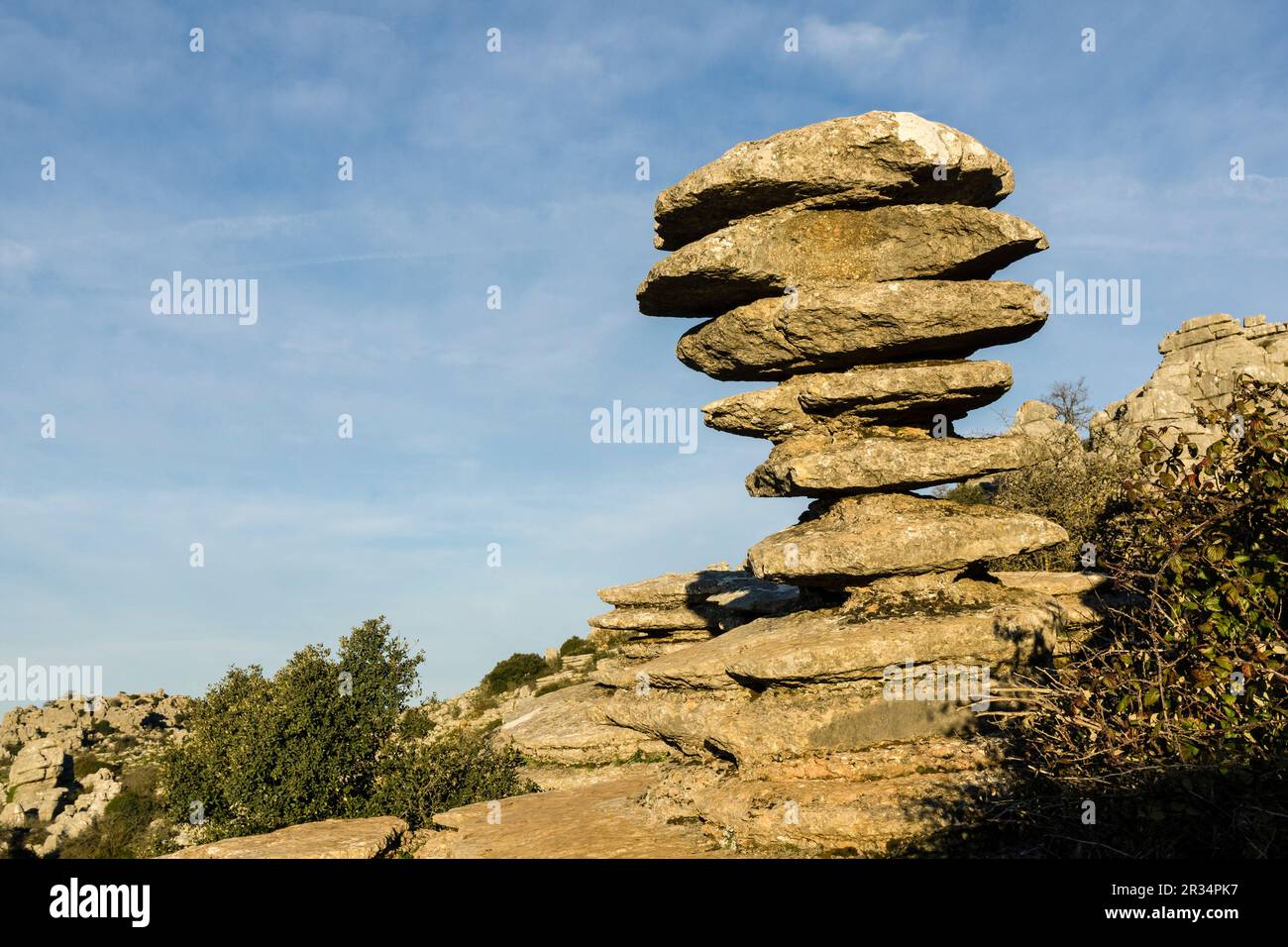 El Tornillo del Torca, monumento natural, el Torcal de Antequera, Naturel de términos municipales de Antequera et Villanueva de la Concepción, provincia de Malaga, Andalousie, espagne. Banque D'Images