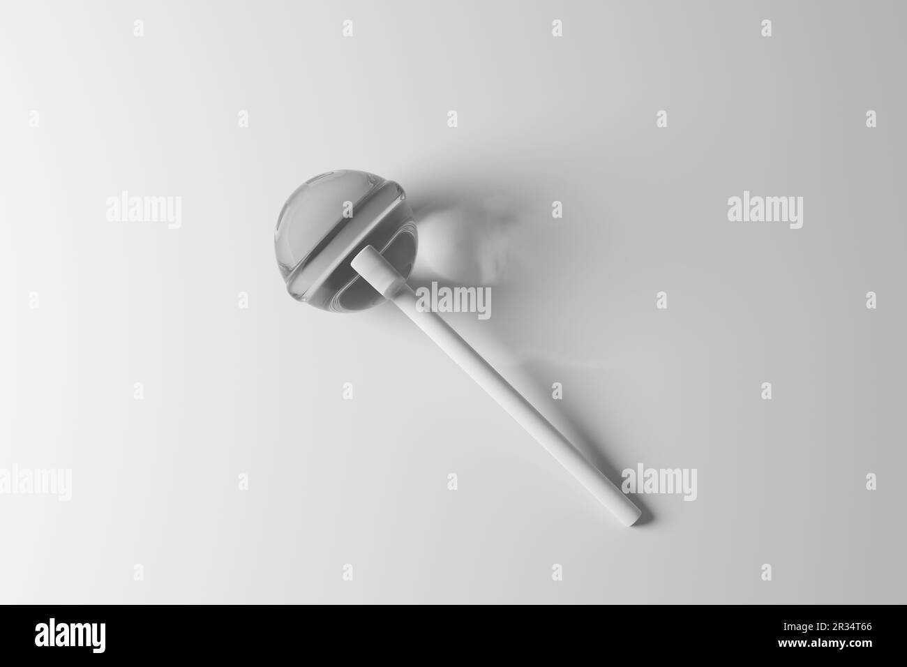 Bonbon monochromatique rond avec un bâton sur fond blanc avec ombre. Illustration du concept de l'industrie de l'enfance et de la confiserie Banque D'Images