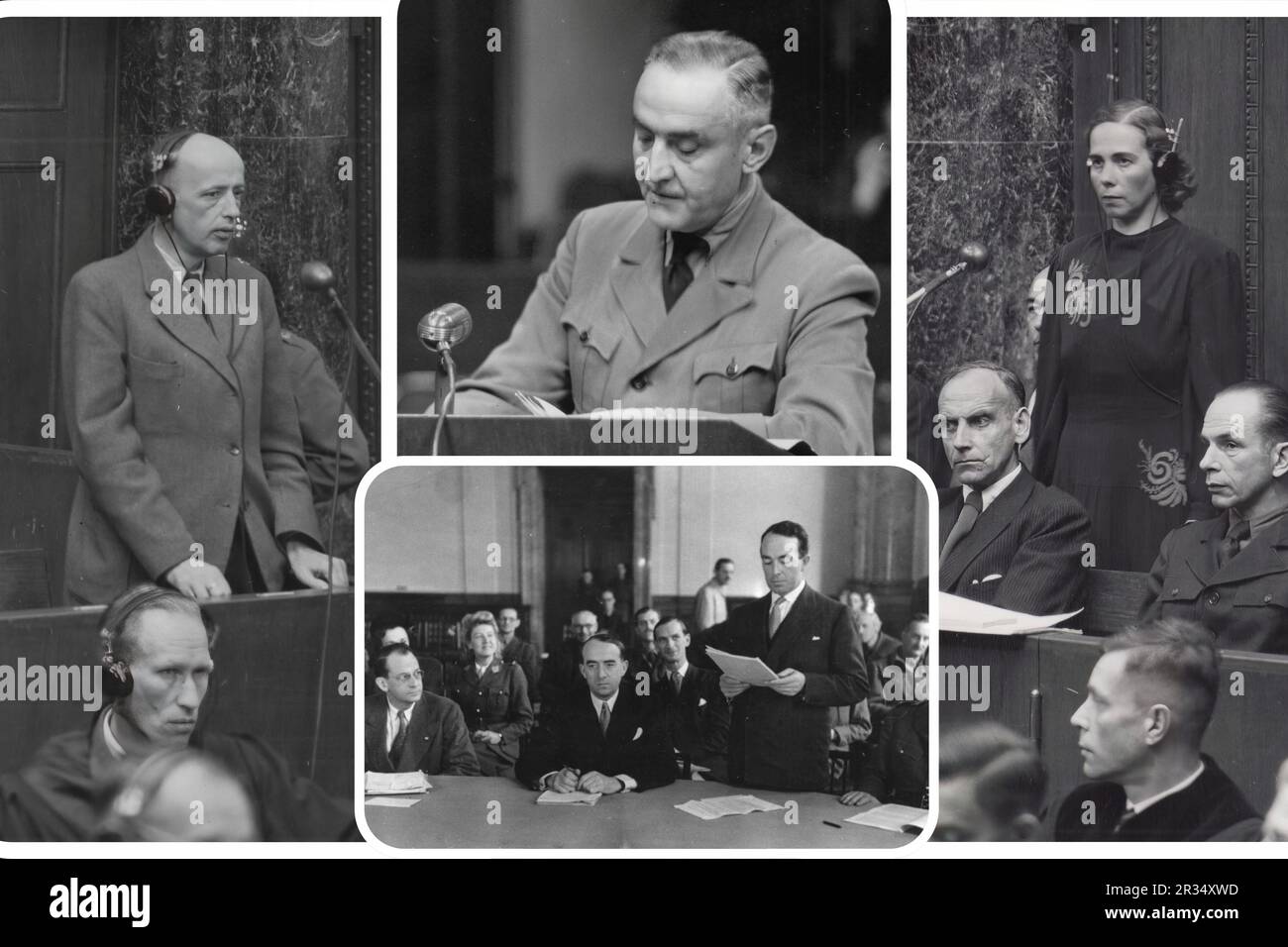 Interrogatoire des accusés lors des fameux procès de Nuremberg de 1945 qui ont jugé les criminels nazis. Banque D'Images