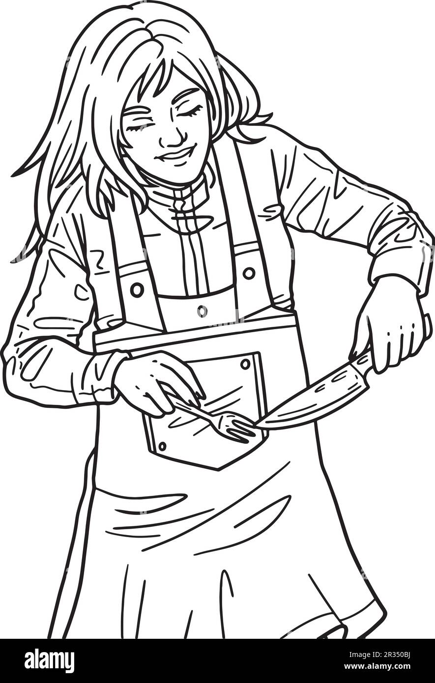 Femme de Thanksgiving avec couteau et fourche isolés Illustration de Vecteur